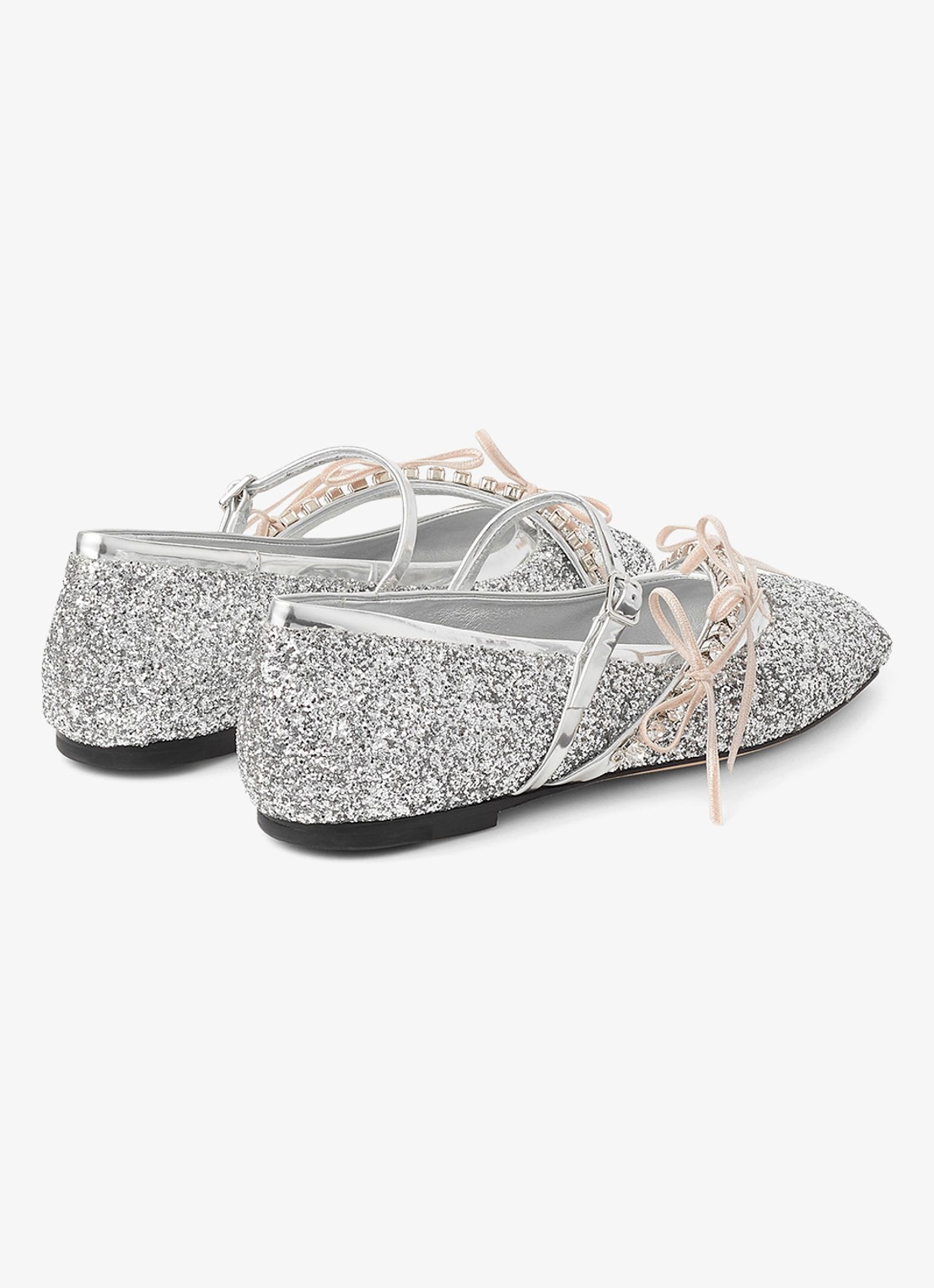 Jimmy Choo Loli ballerina met leren details en glitter - achterkant 5 zilver