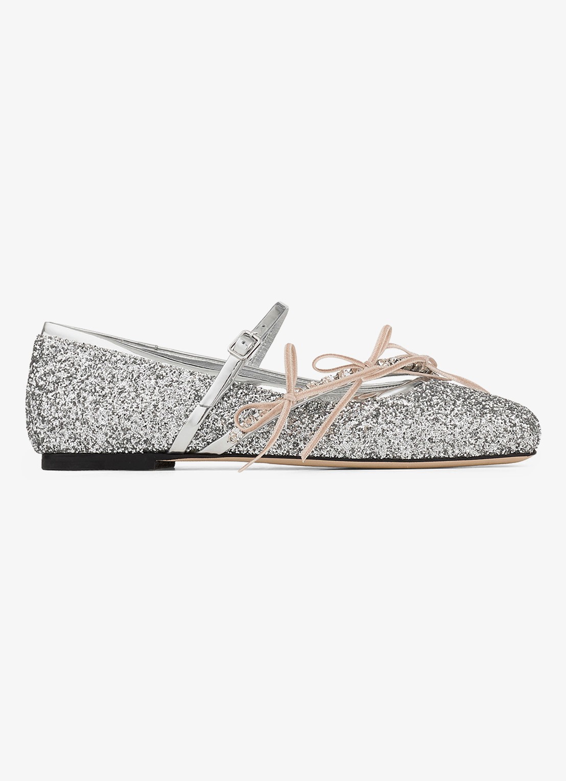Jimmy Choo Loli ballerina met leren details en glitter - voorkant zilver