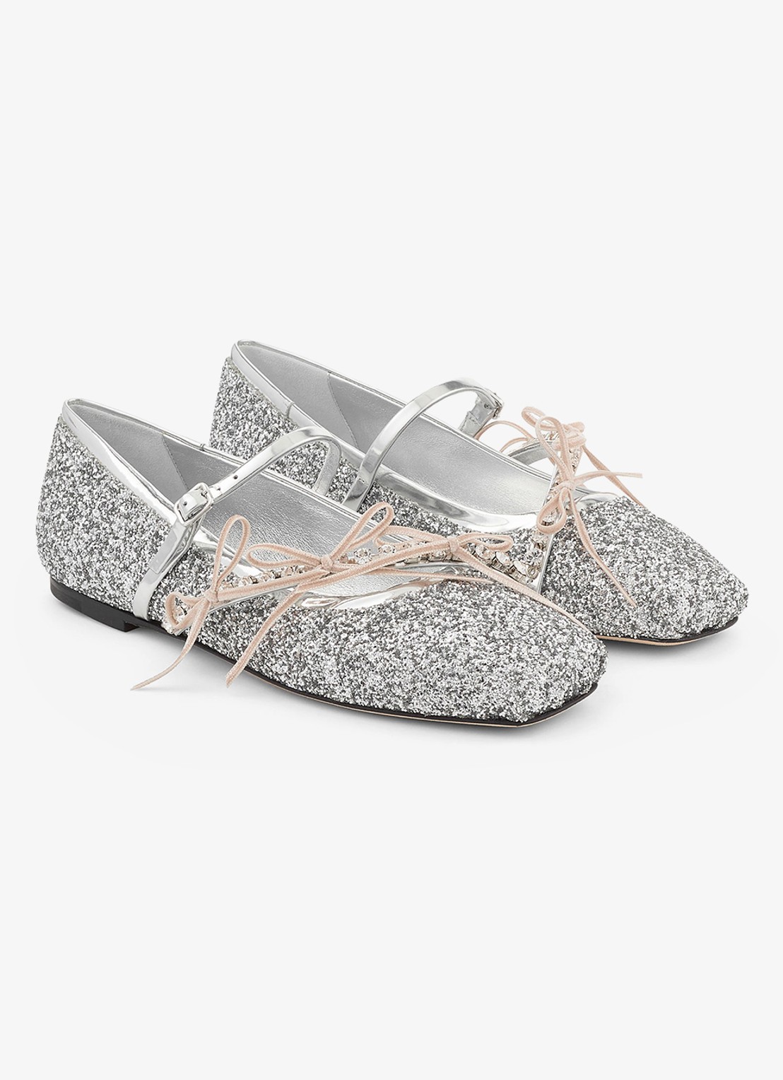 Jimmy Choo Loli ballerina met leren details en glitter - voorkant 2 zilver