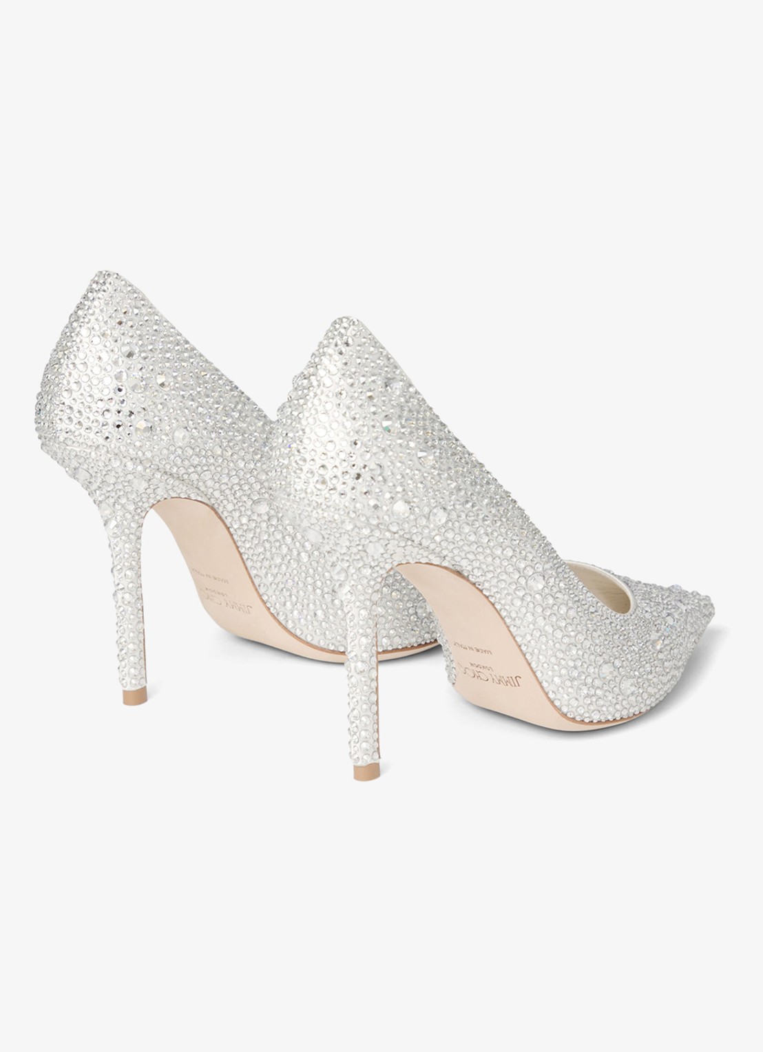 Jimmy Choo Love 100 pump van satijn met strass - achterkant 3 zilver