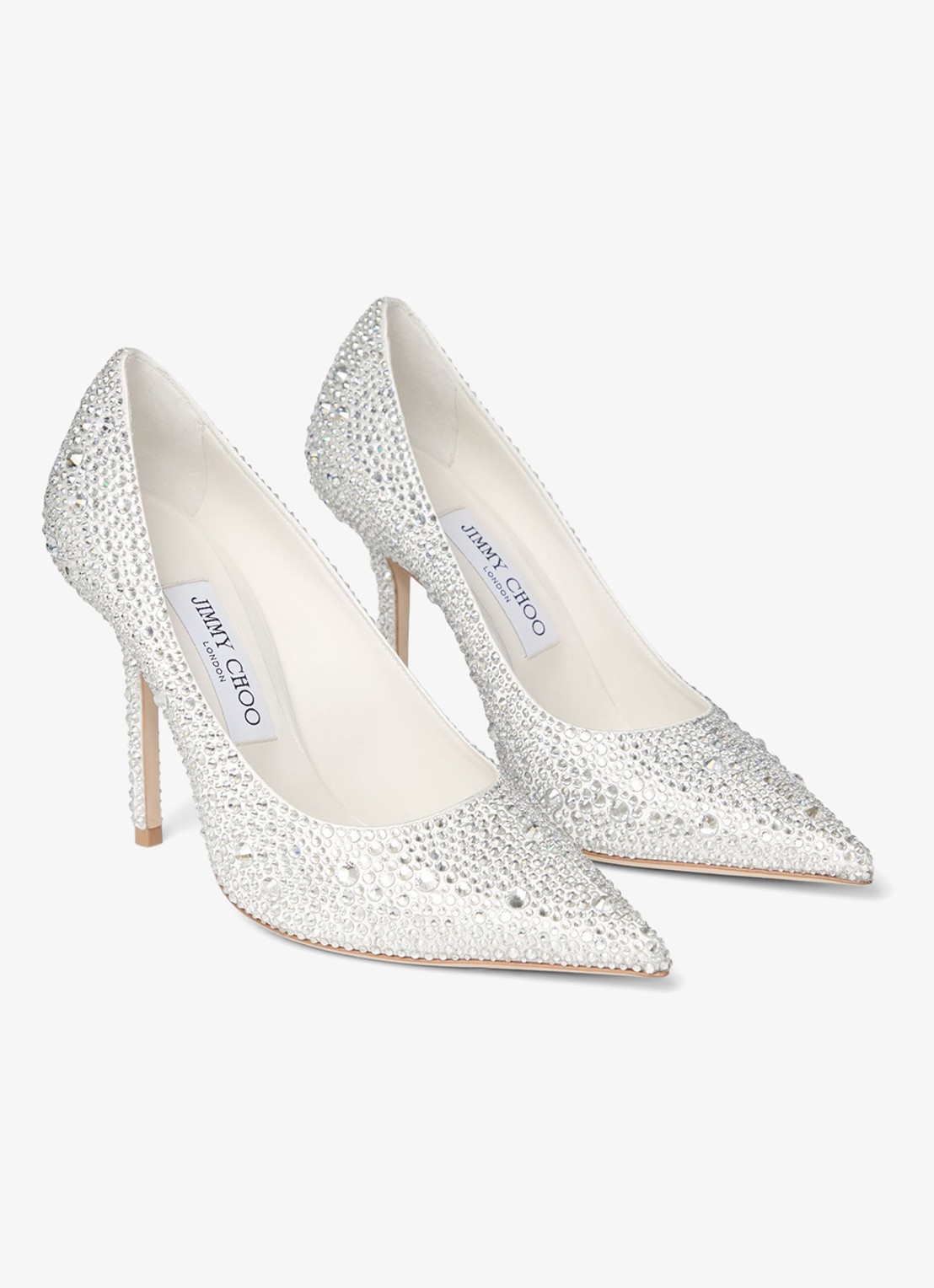 Jimmy Choo Love 100 pump van satijn met strass - voorkant 5 zilver