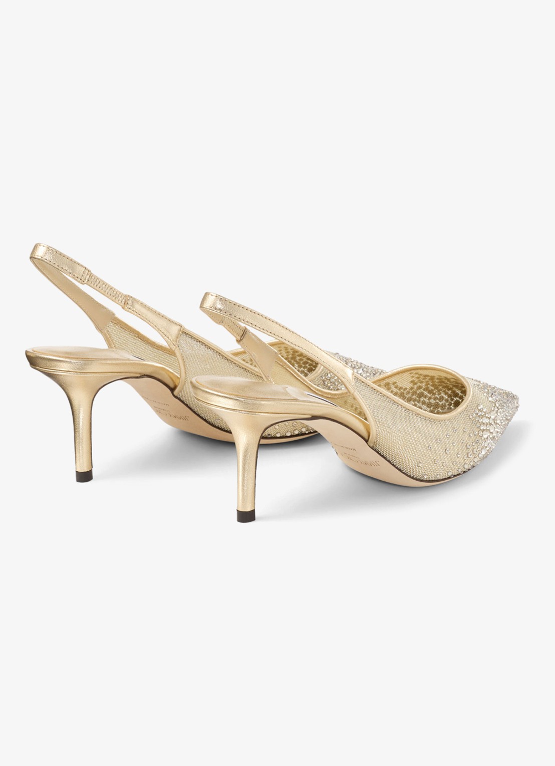Jimmy Choo Love 65 slingback van mesh met strass en lamsleren details - achterkant goud