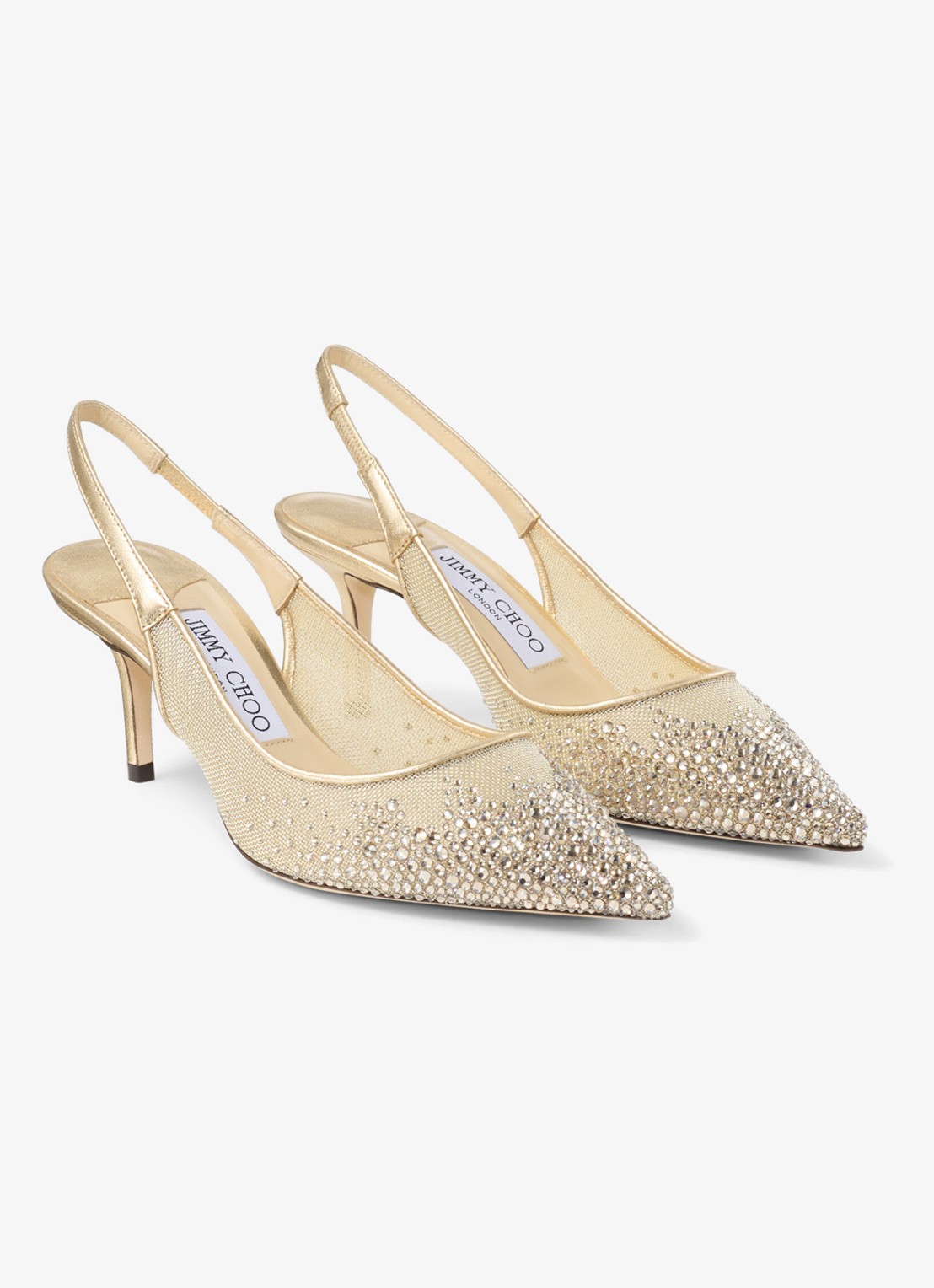 Jimmy Choo Love 65 slingback van mesh met strass en lamsleren details - voorkant 5 goud