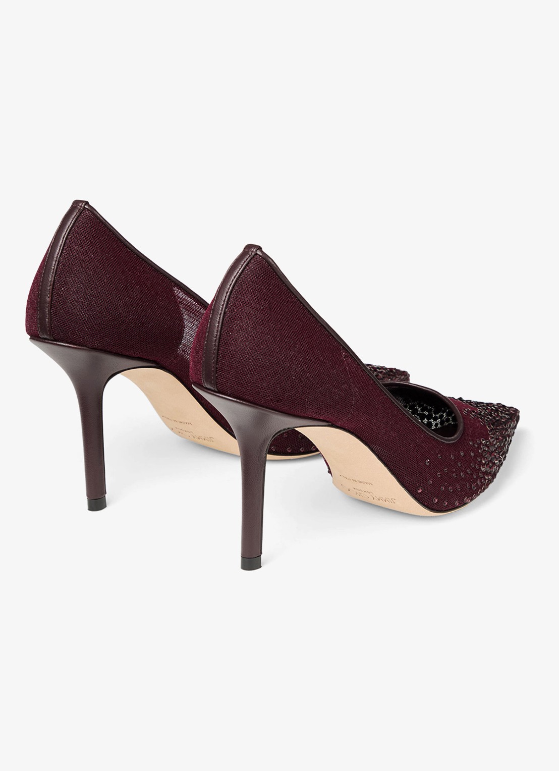 Jimmy Choo Love 85 pump van mesh met strass - achterkant 5 donkerrood
