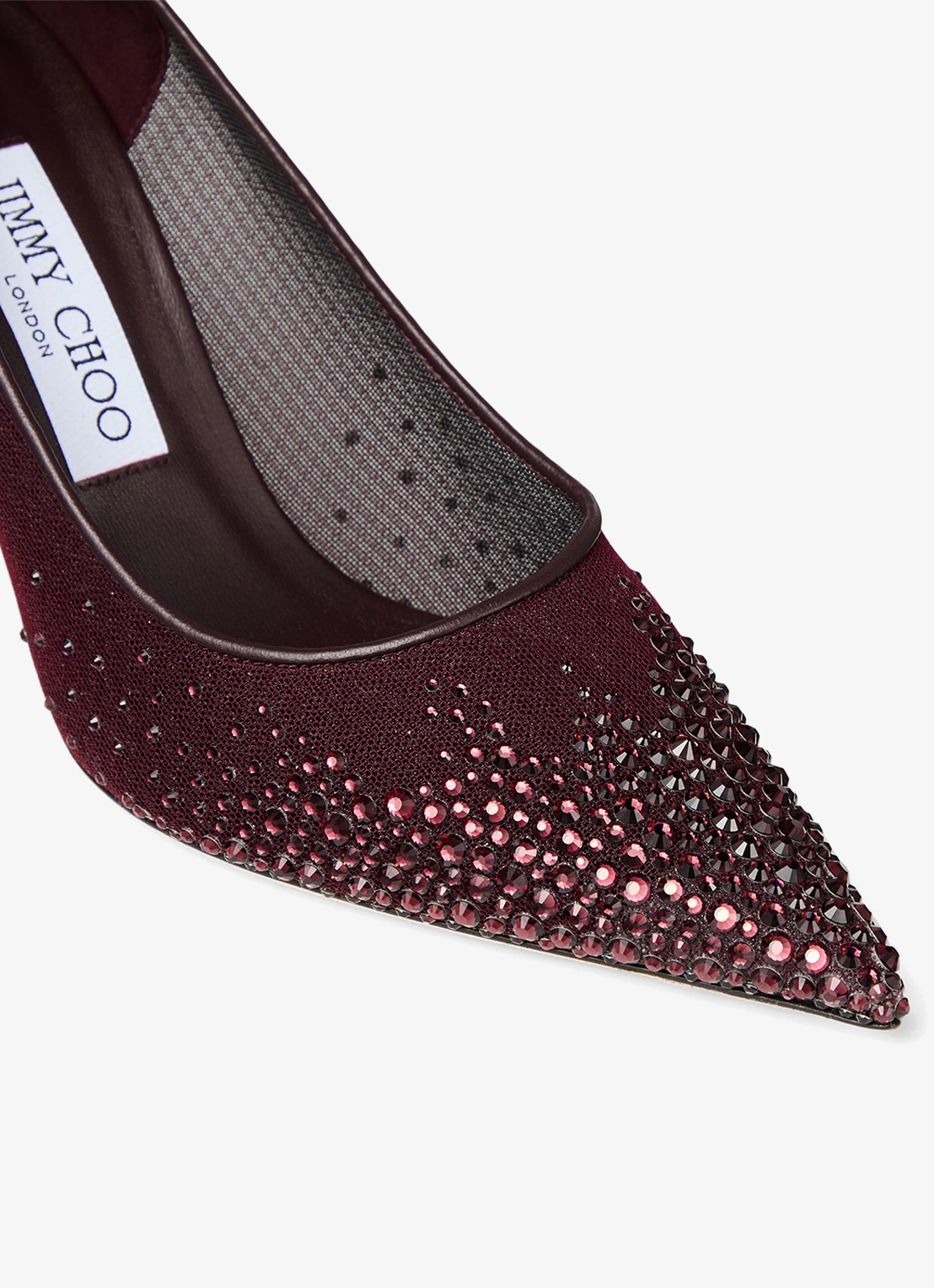 Jimmy Choo Love 85 pump van mesh met strass - detail 4 donkerrood