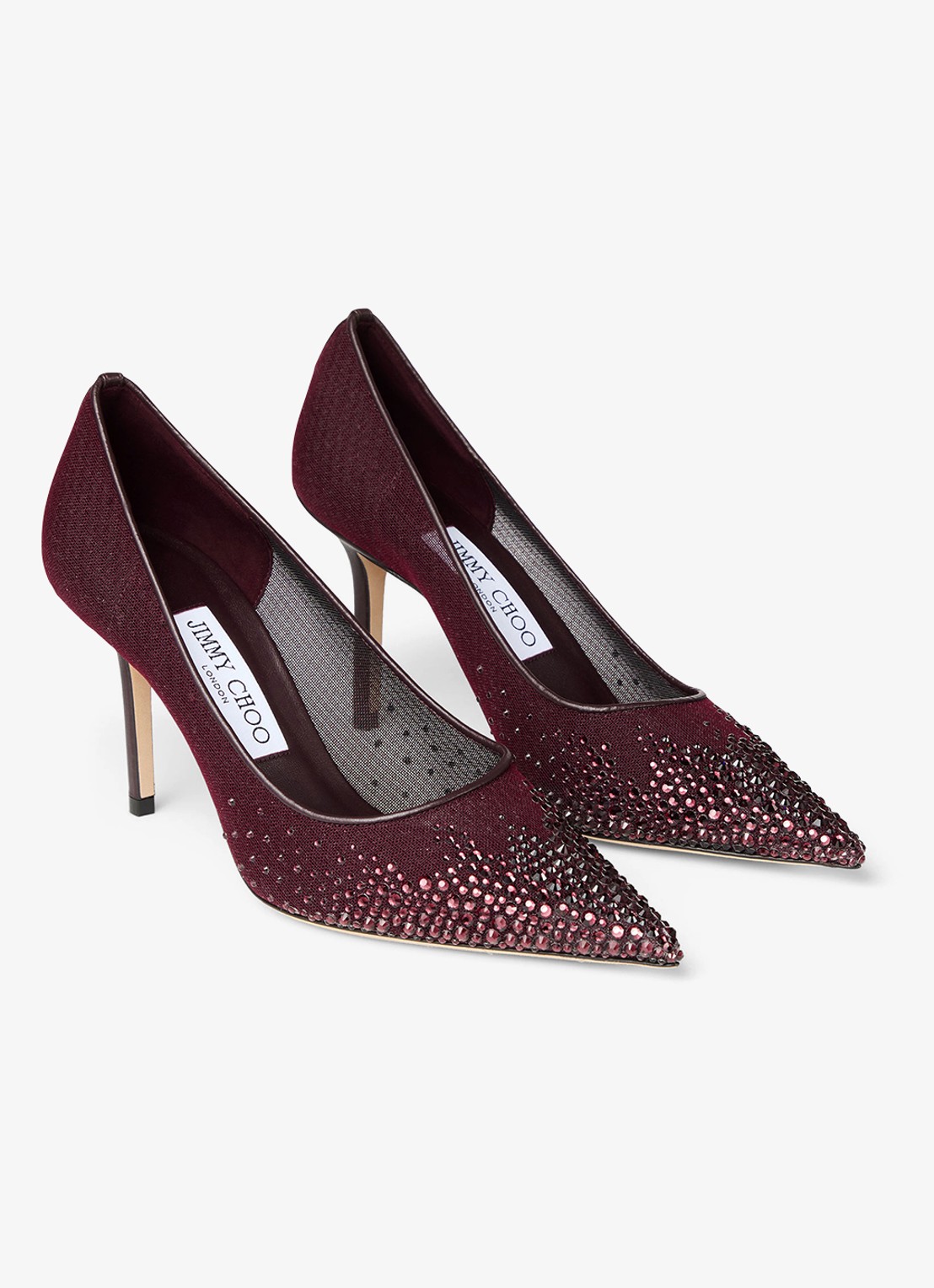 Jimmy Choo Love 85 pump van mesh met strass - voorkant 2 donkerrood