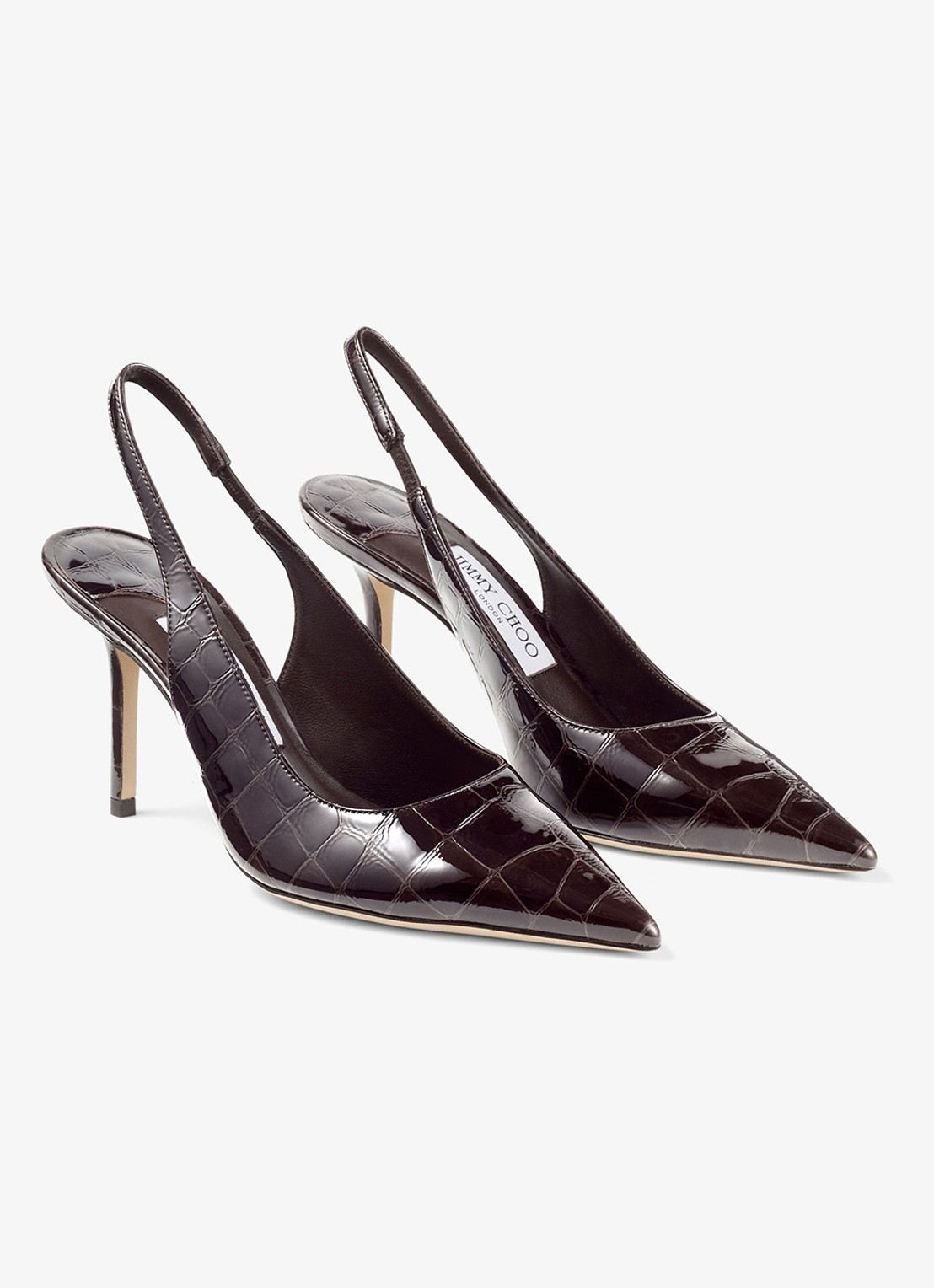 Jimmy Choo Love 85 slingback van kalfsleer met crocostructuur - voorkant 2 donkerbruin