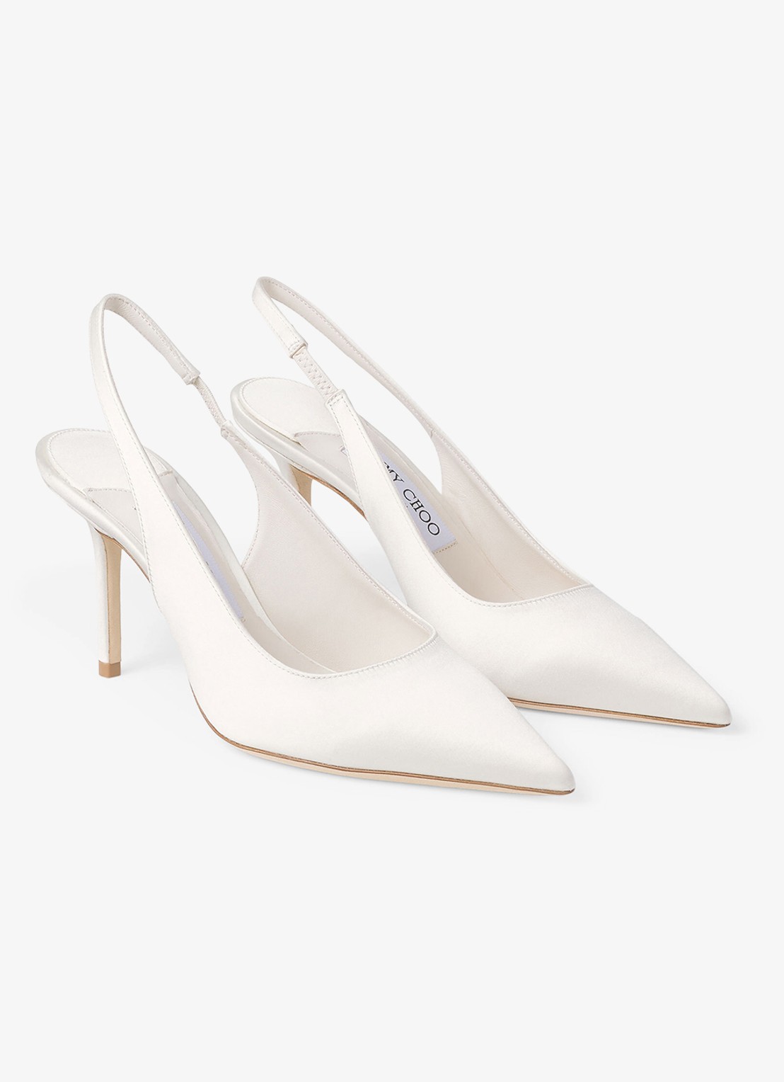 Jimmy Choo Love 85 slingback van lamsleer met details van satijn - voorkant 3 ivoor