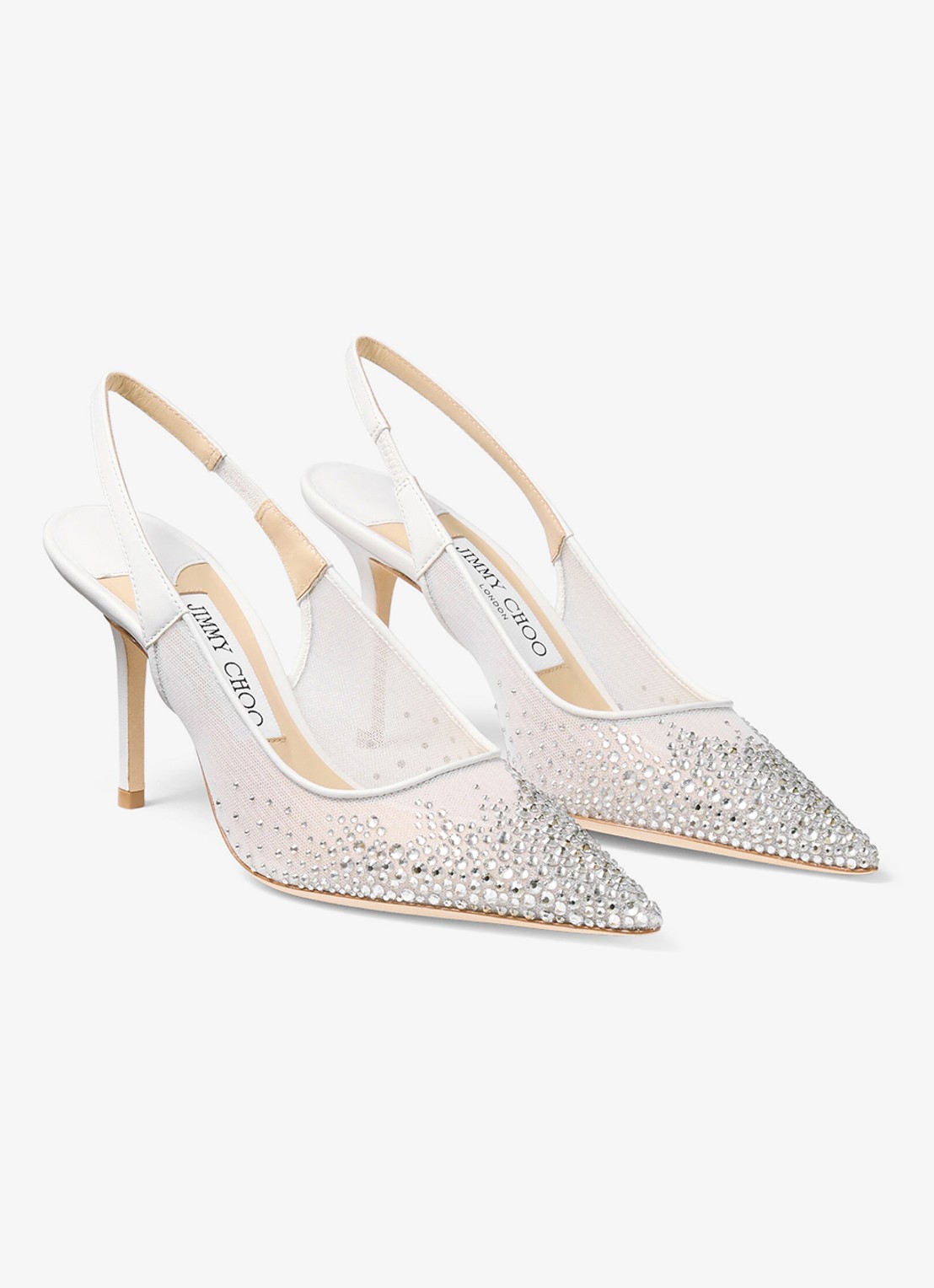 Jimmy Choo Love 85 slingback van lamsleer met strass - voorkant 5 wit