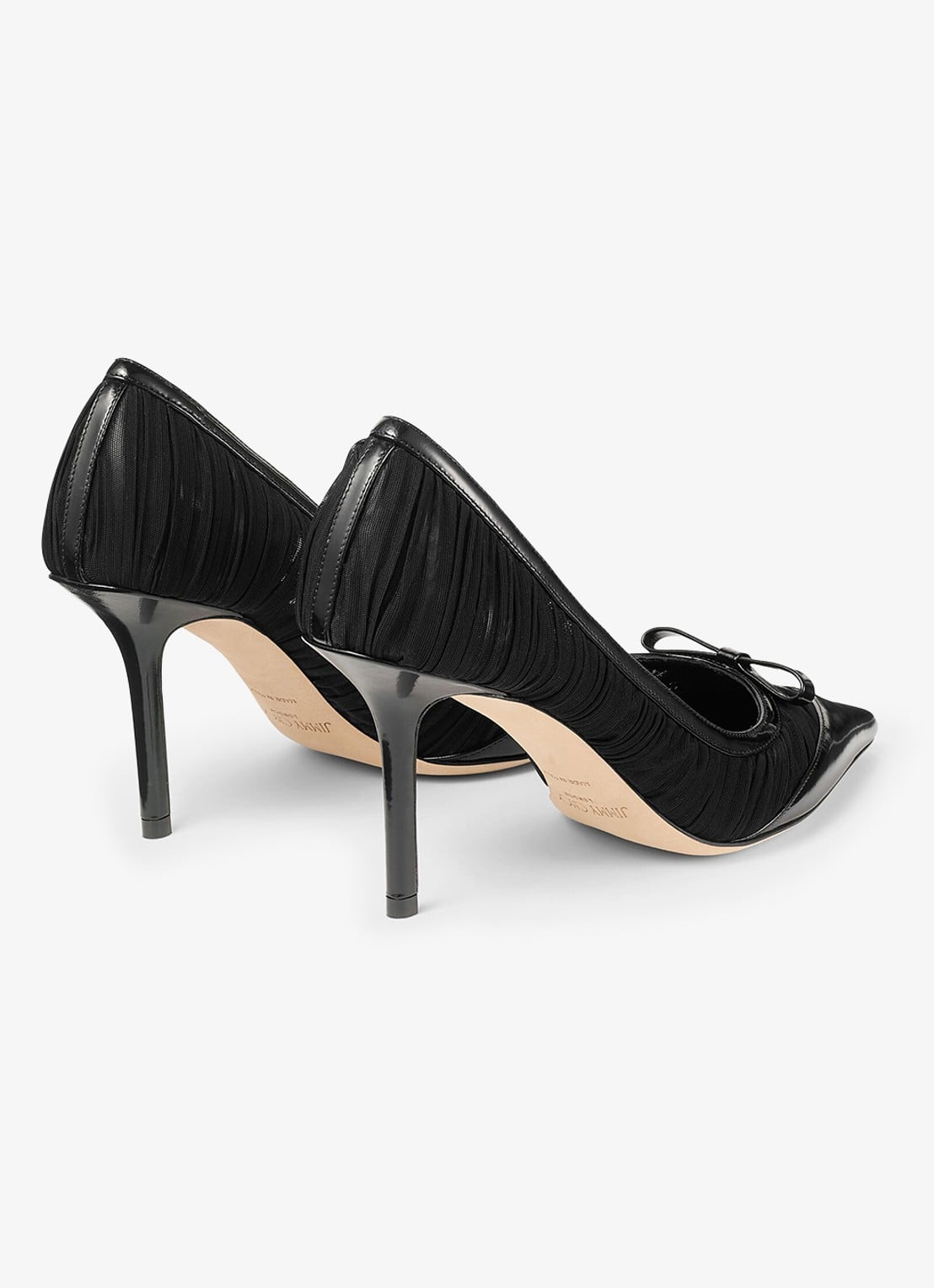 Jimmy Choo Love/Mesh 85 pump van lamsleer met mesh details - achterkant zwart