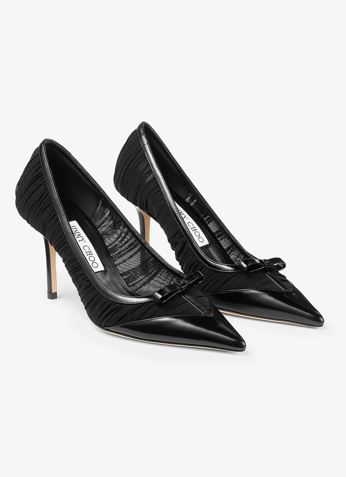 Jimmy Choo Love/Mesh 85 pump van lamsleer met mesh details - voorkant 5 zwart
