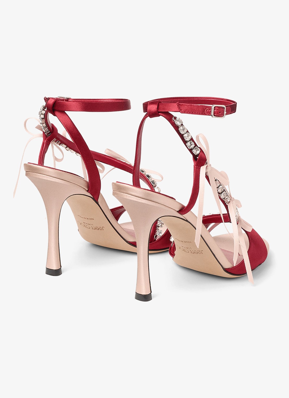 Jimmy Choo Lula 100 sandalette van satijn - achterkant 3 rood
