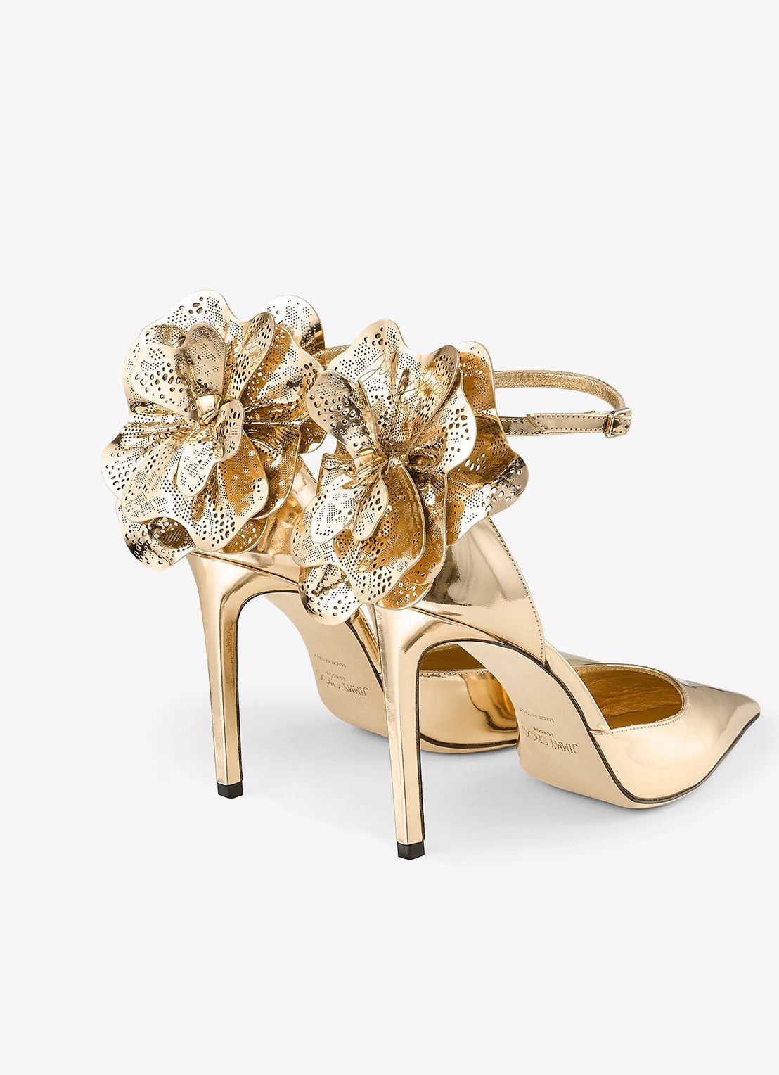 Jimmy Choo Marja 100 sandalette van kalfsleer met metallic finish - achterkant 3 goud