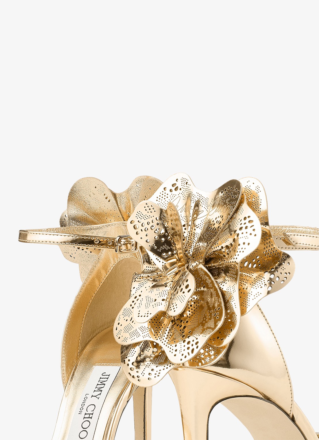 Jimmy Choo Marja 100 sandalette van kalfsleer met metallic finish - detail 5 goud