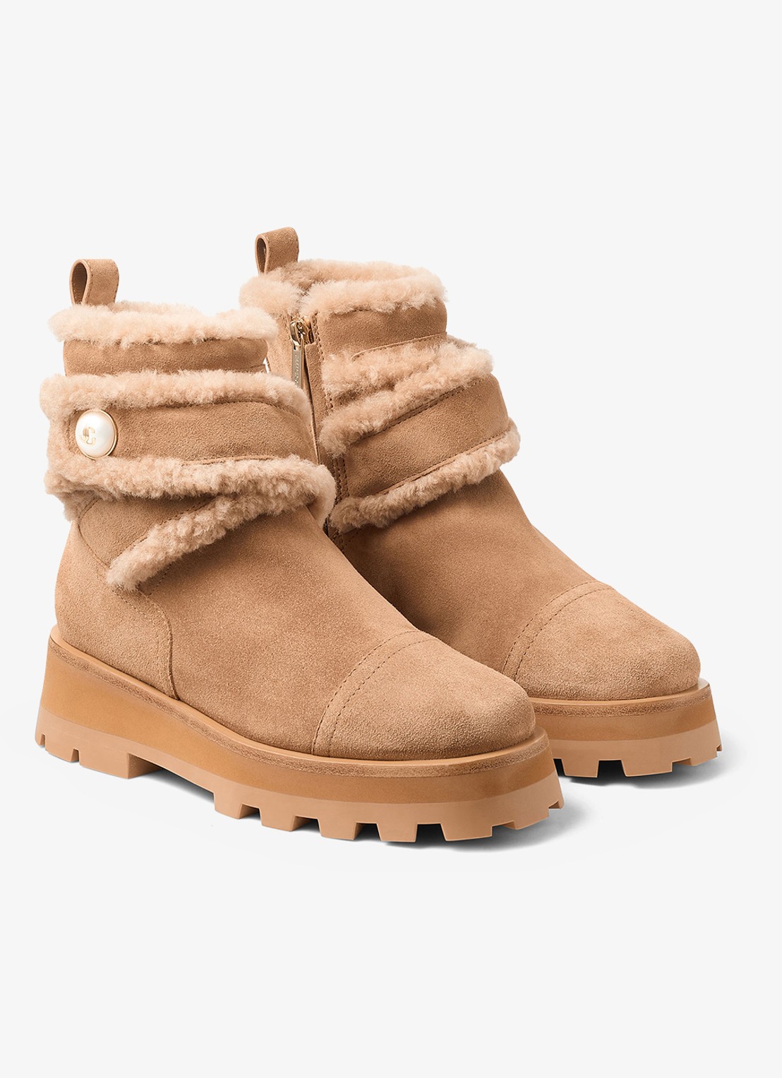 Jimmy Choo Meena enkellaarsje van suède - voorkant 3 lichtbruin