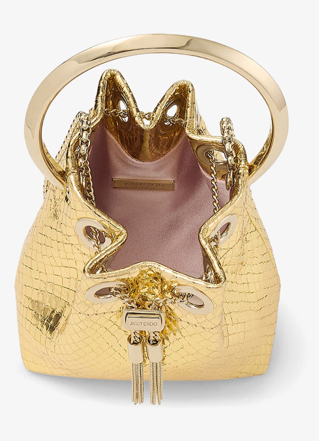Jimmy Choo Micro Bon Bon handtas van leer met metallic finish - detail goud