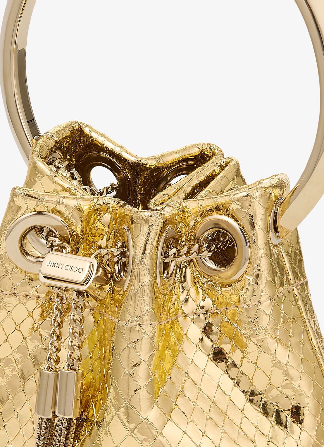 Jimmy Choo Micro Bon Bon handtas van leer met metallic finish - detail 2 goud