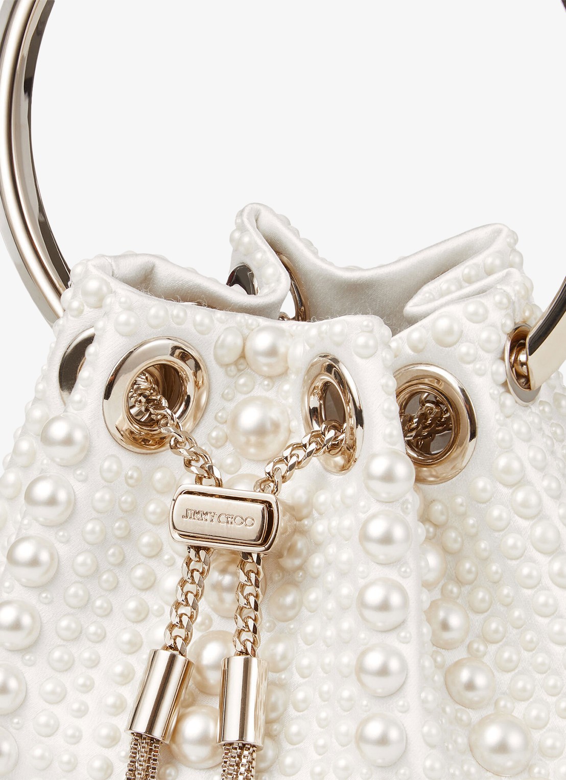 Jimmy Choo Micro Bon Bon handtas van satijn - detail 2 gebroken wit