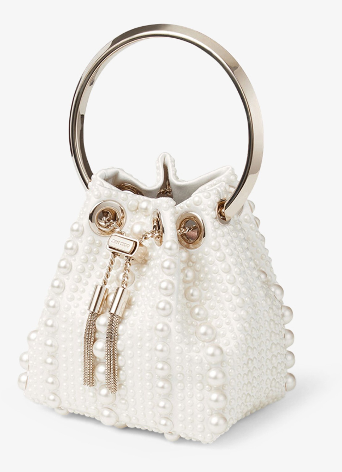 Jimmy Choo Micro Bon Bon handtas van satijn - detail 3 gebroken wit
