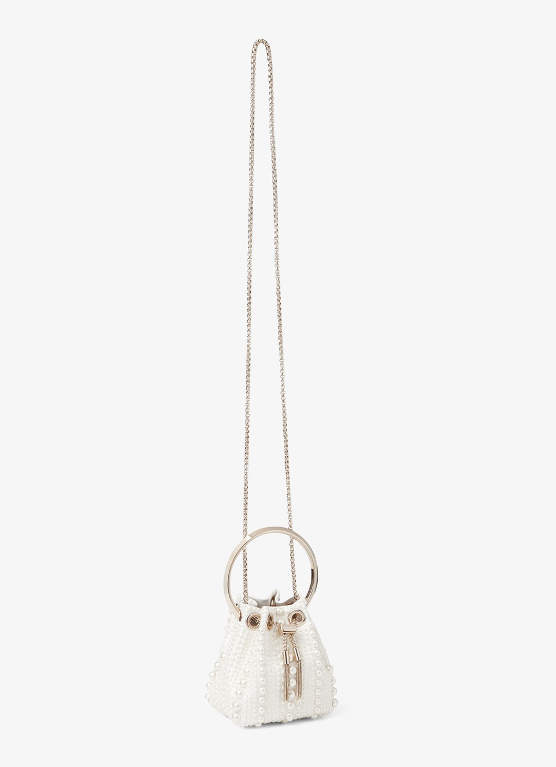 Jimmy Choo Micro Bon Bon handtas van satijn - detail 4 gebroken wit