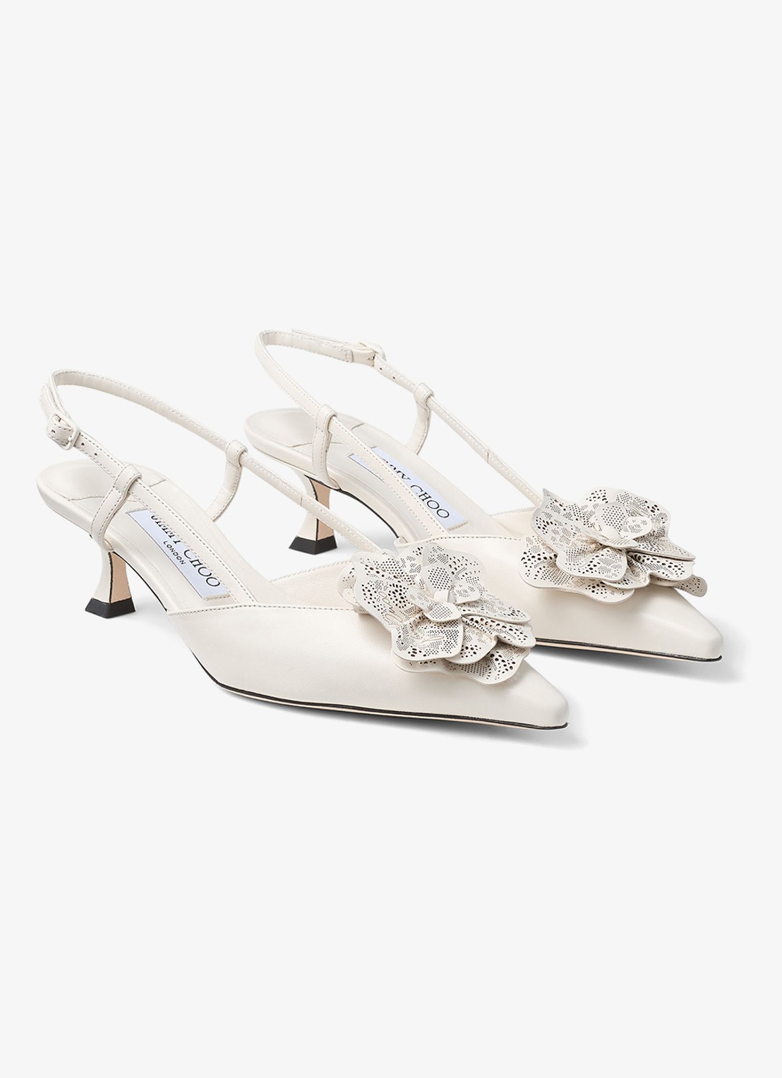 Jimmy Choo Mimmi 50 slingback van lamsleer - voorkant 5 gebroken wit