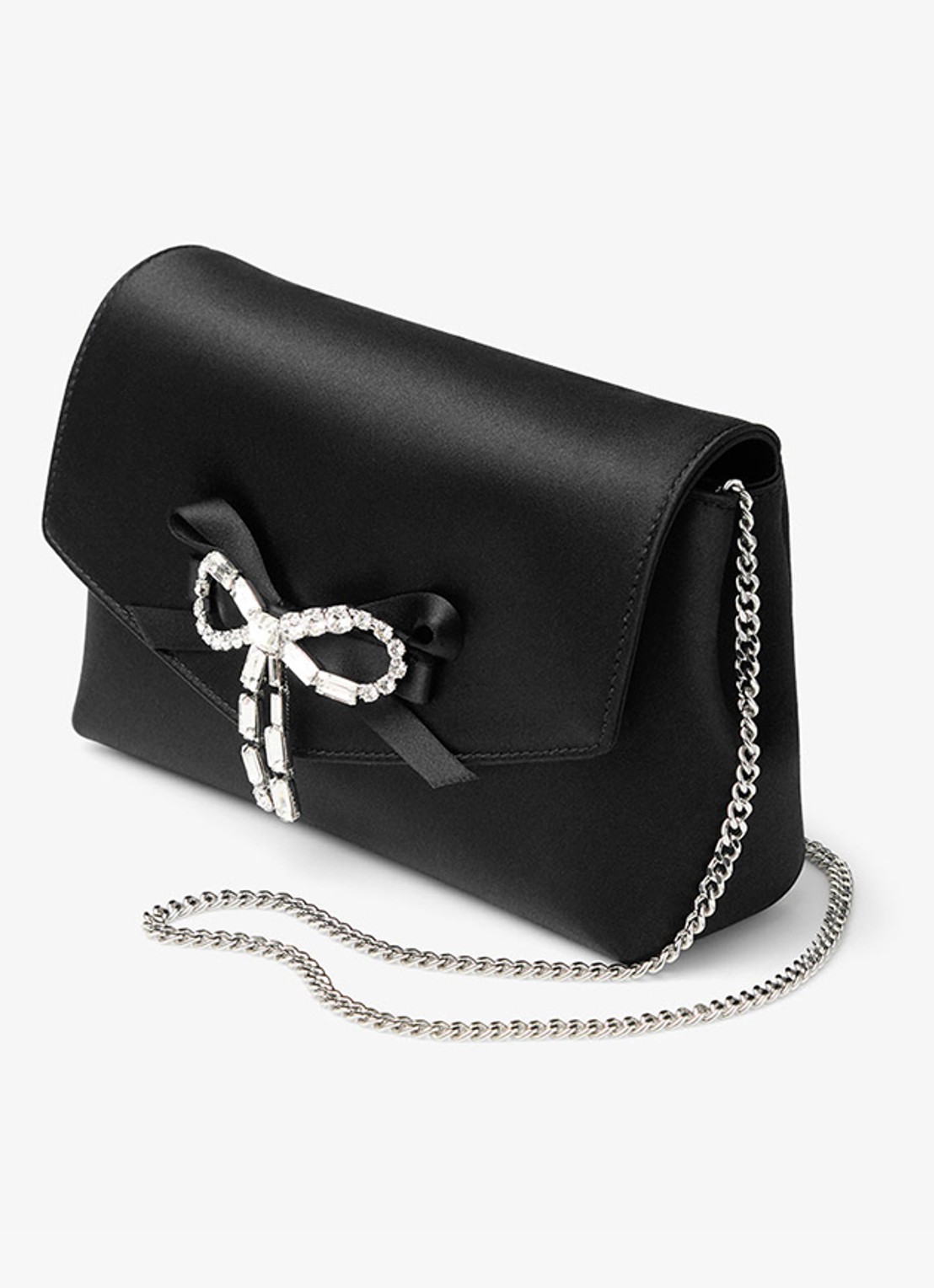 Jimmy Choo Mini Soft Bow crossbodytas van satijn - voorkant 5 zwart