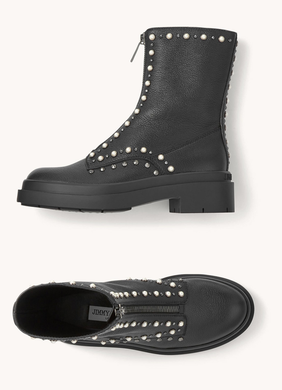 Jimmy Choo Nola Flat laars van leer met studs - detail 4 zwart