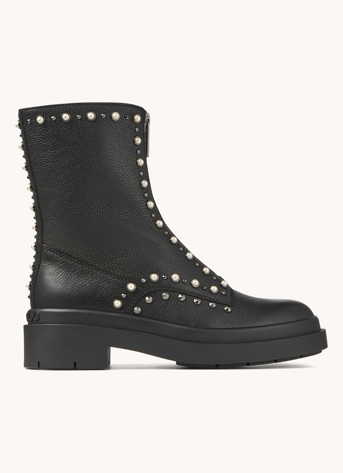 Jimmy Choo Nola Flat laars van leer met studs - voorkant zwart