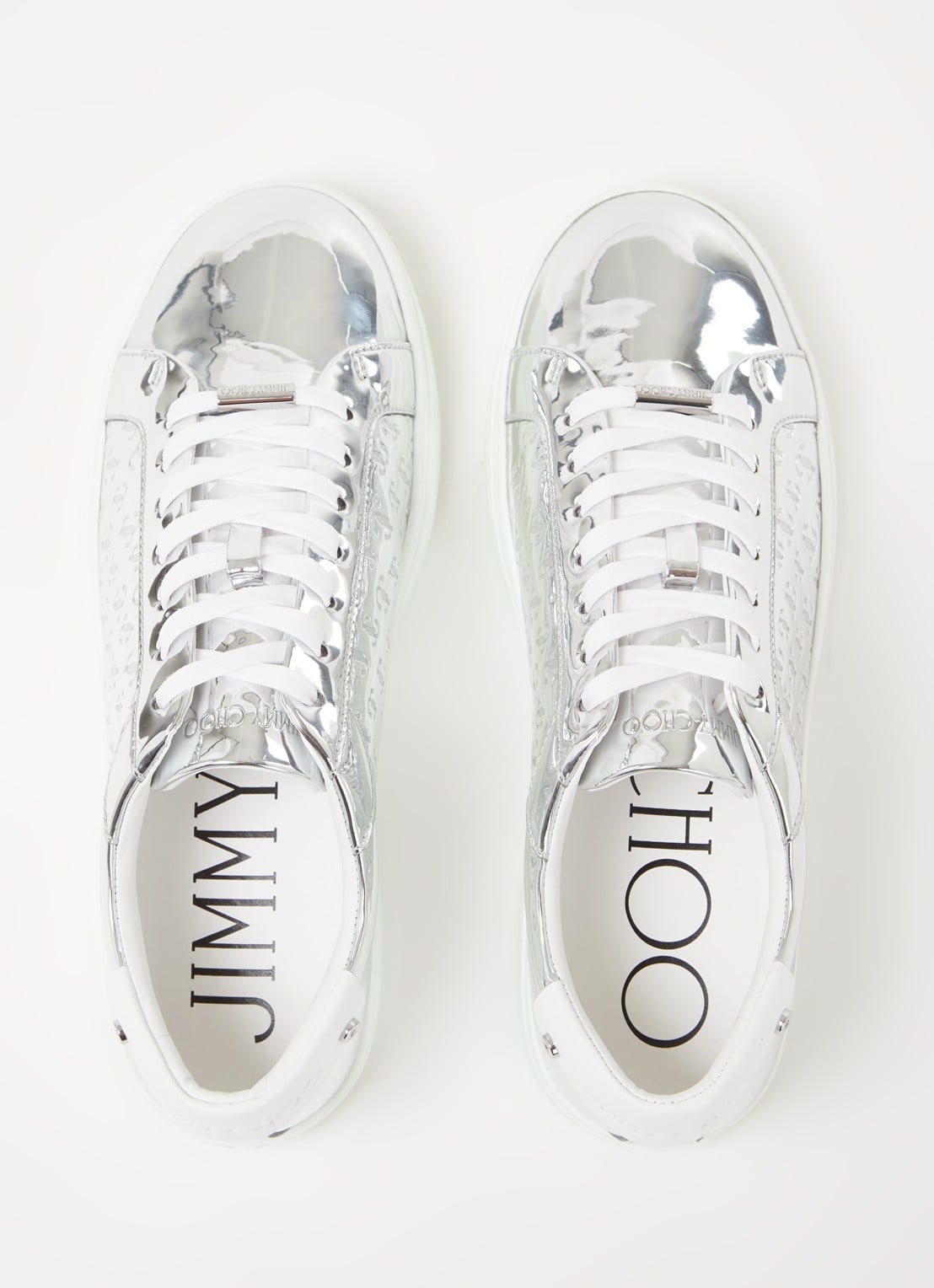 Jimmy Choo Rome sneaker van leer met metallic finish - detail 5 zilver