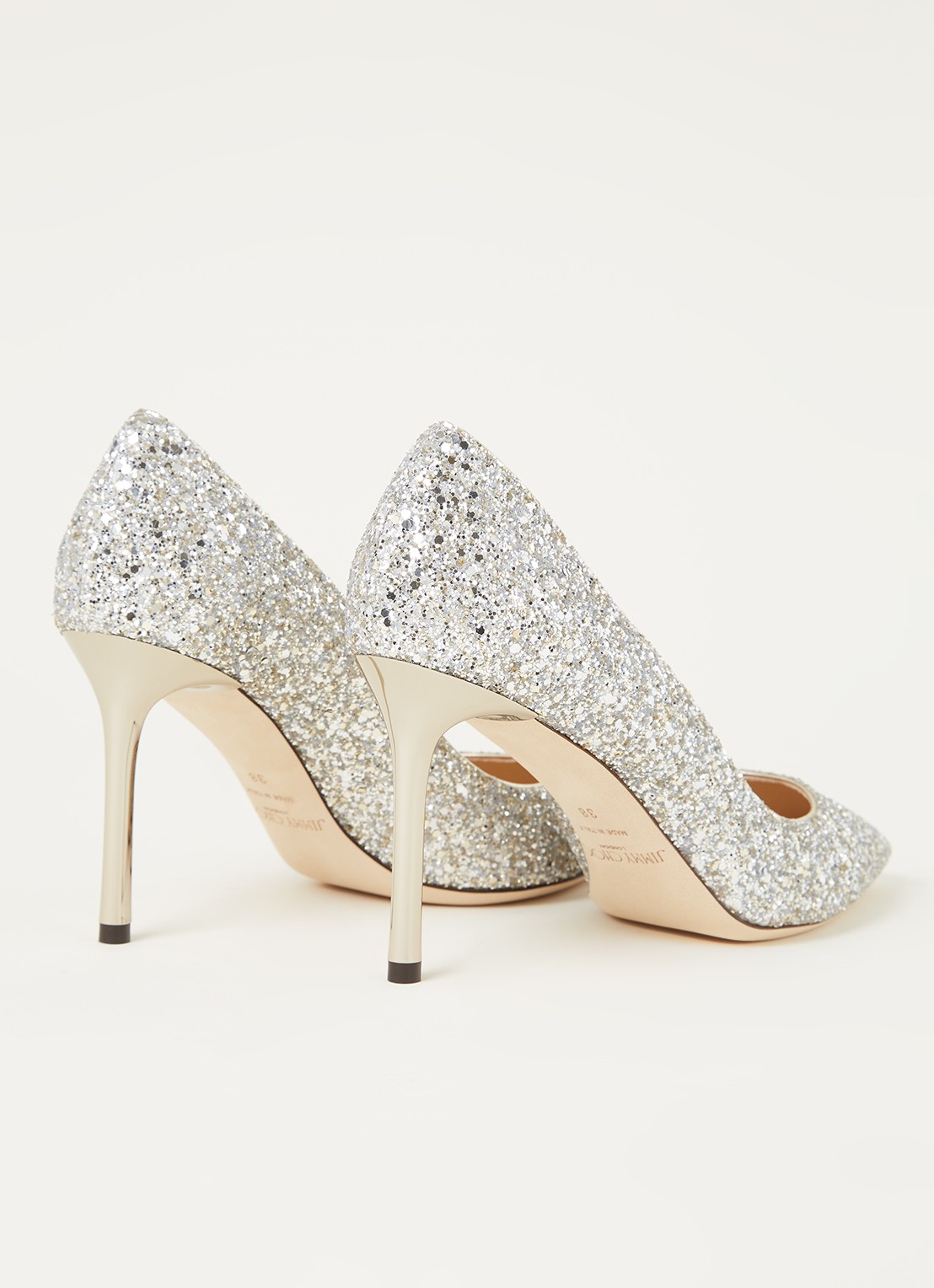 Jimmy Choo Romy 85 pump met glitter - detail 2 zilver
