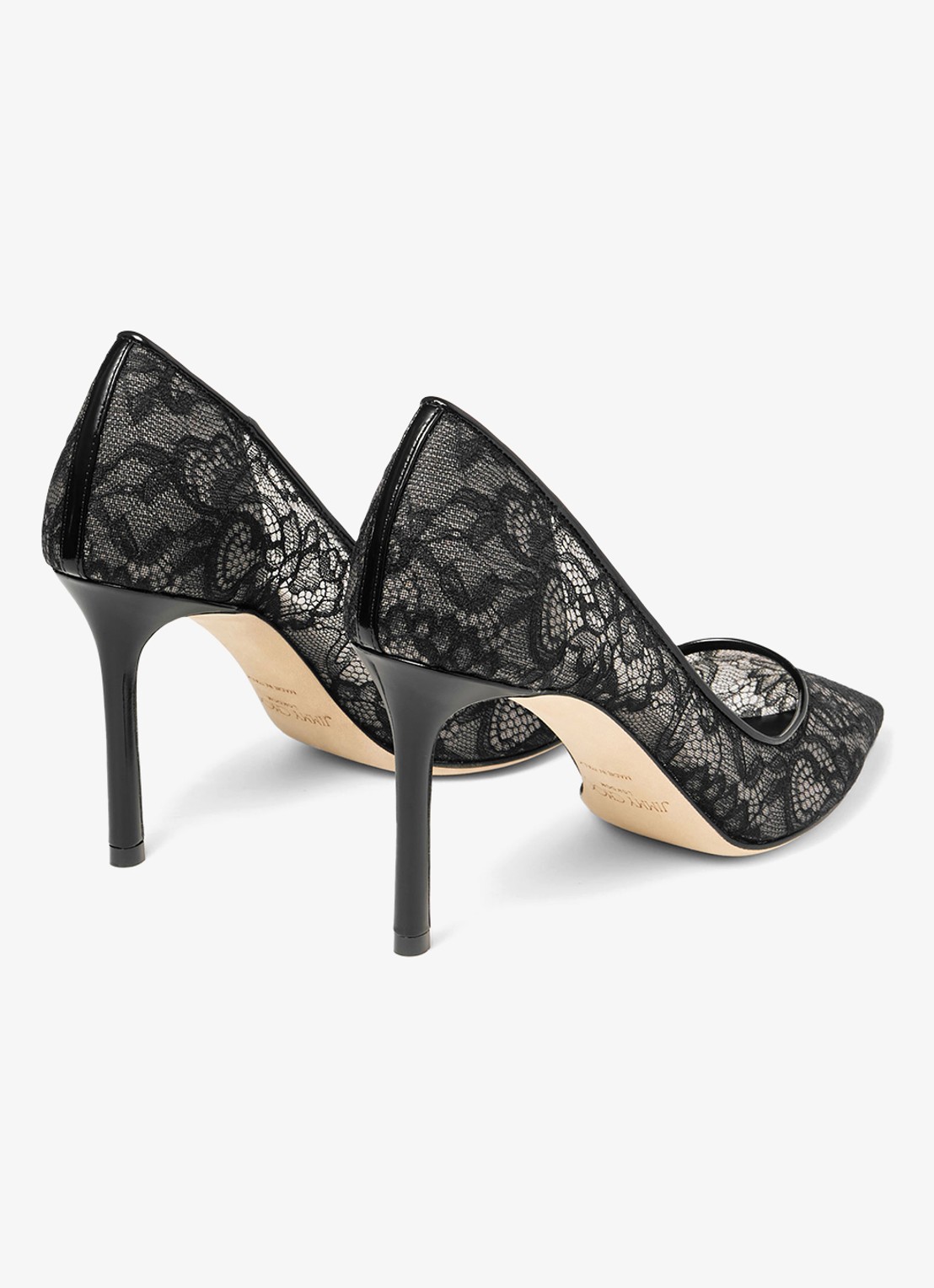 Jimmy Choo Romy 85 pump van kant met leren details - achterkant 3 zwart