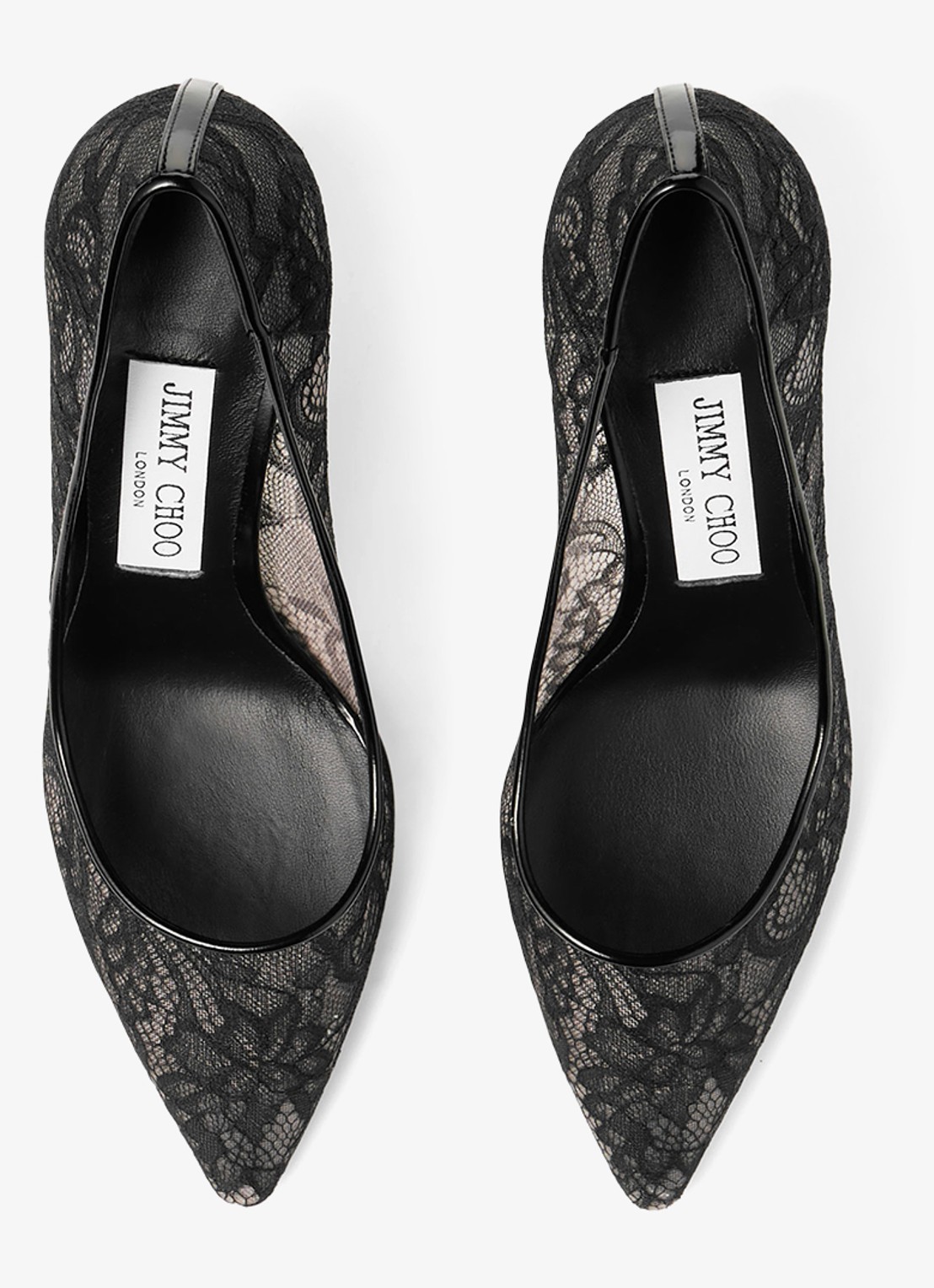 Jimmy Choo Romy 85 pump van kant met leren details - detail 4 zwart