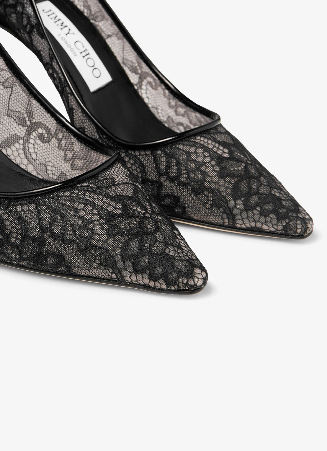 Jimmy Choo Romy 85 pump van kant met leren details - detail 5 zwart