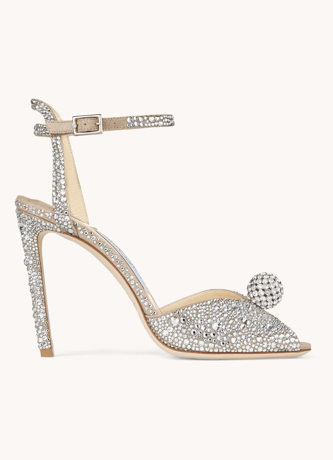 Jimmy Choo Sacora 100 sandalette met strass - voorkant zilver