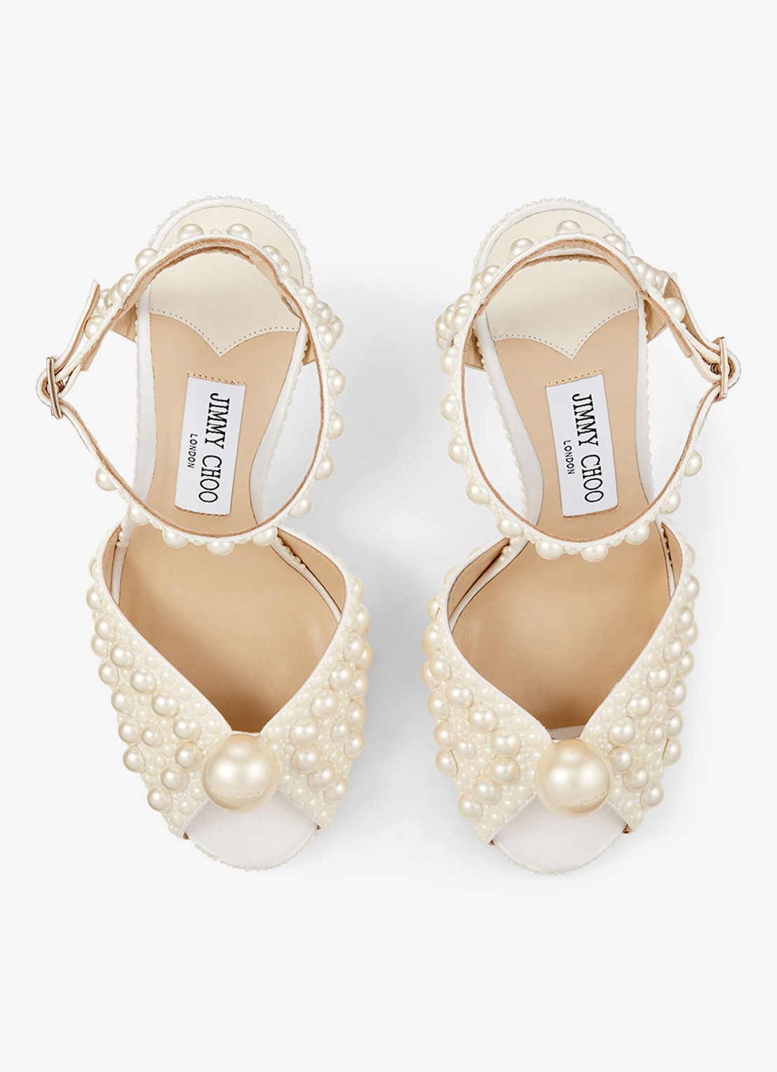 Jimmy Choo Sacora 100 sandalette van satijn met imitatieparels - detail 2 wit