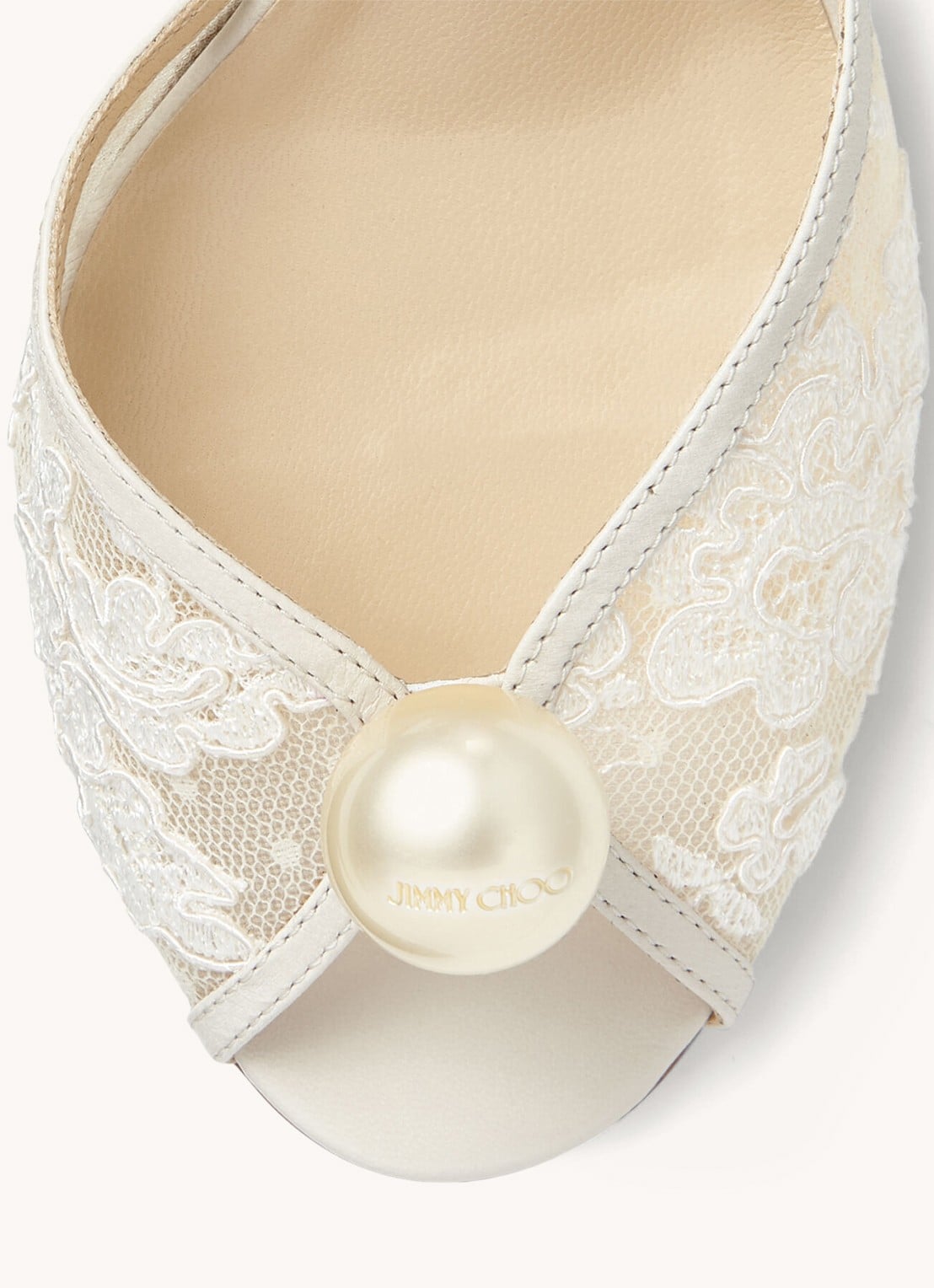 Jimmy Choo Sacora 85 sandalette van kalfsleer met kant - detail 5 creme
