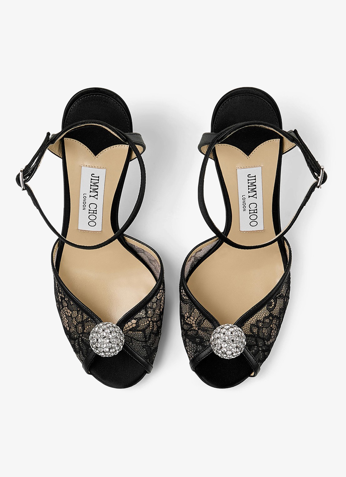 Jimmy Choo Sacora 85 sandalette van kant met leren details - detail 4 zwart