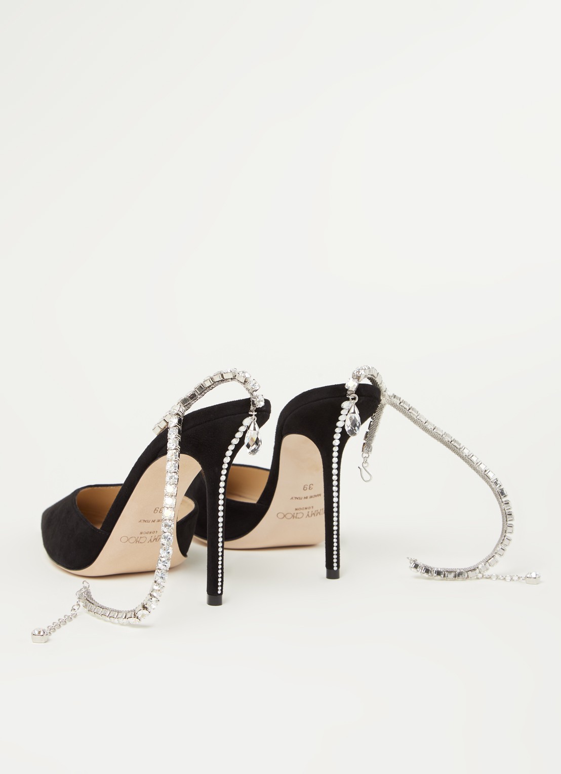 Jimmy Choo Saeda 100 pump van suède met kristal - detail 2 zwart