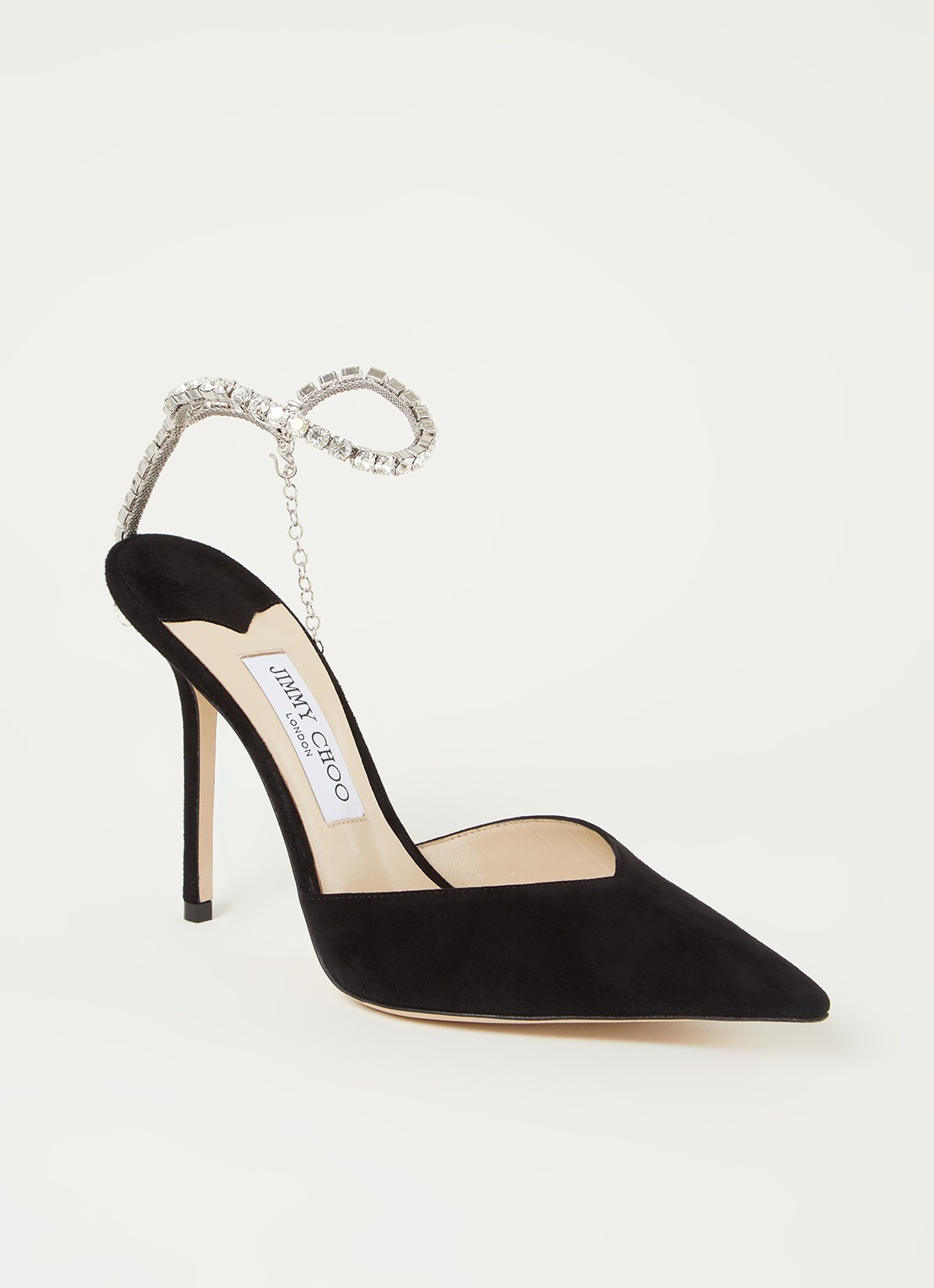 Jimmy Choo Saeda 100 pump van suède met kristal - voorkant 4 zwart