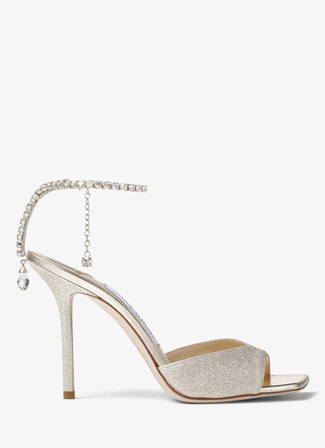 Jimmy Choo  Saeda 100 sandalette met glitter - voorkant zilver