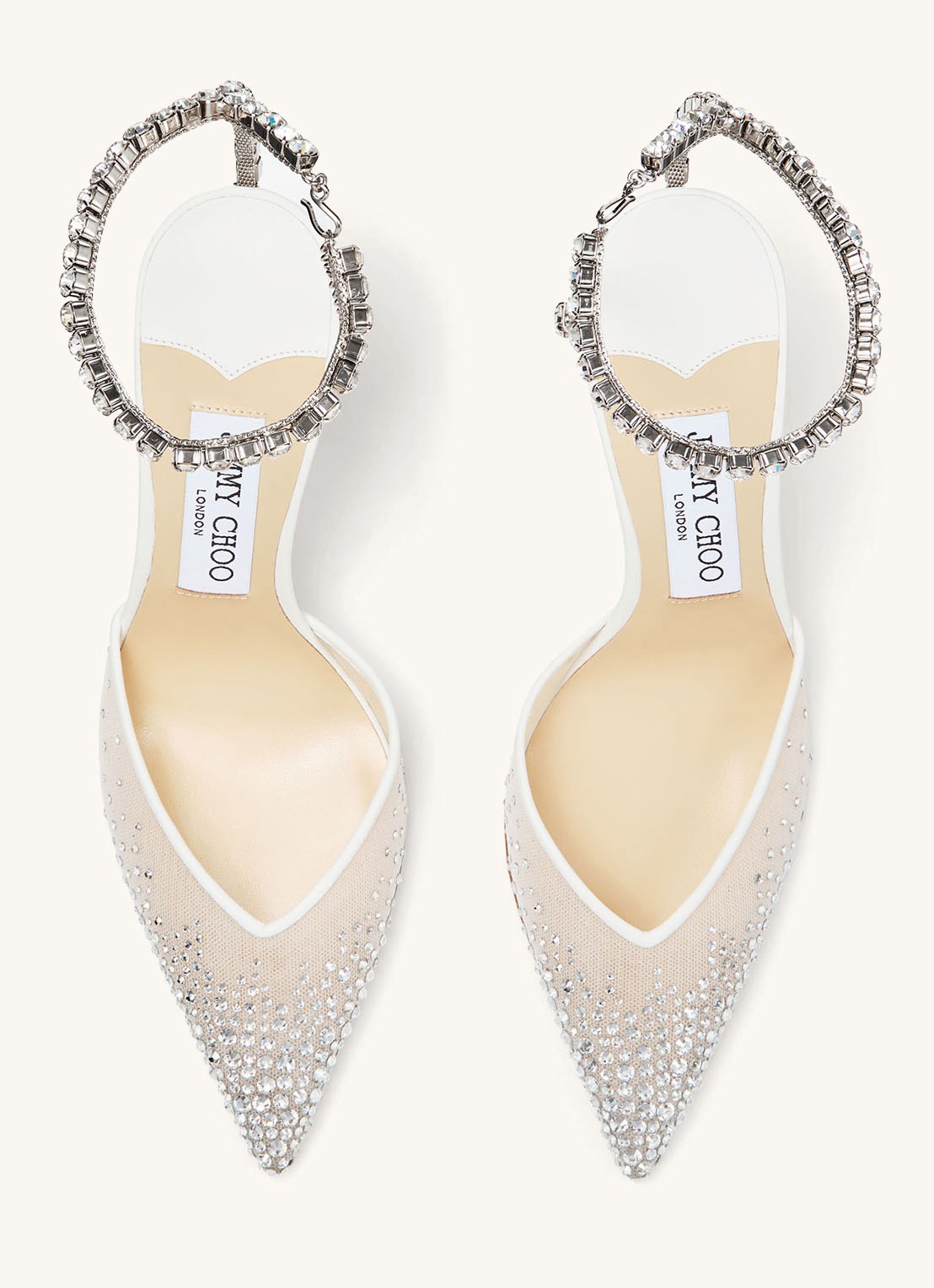 Jimmy Choo Saeda 100 sandalette met lamsleren details en kristal - detail 4 wit