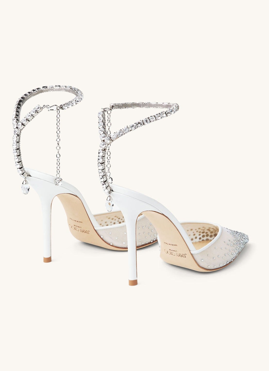 Jimmy Choo Saeda 100 sandalette met lamsleren details en kristal - detail 5 wit