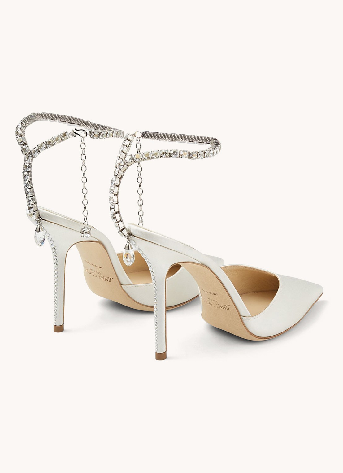 Jimmy Choo Saeda 100 sandalette van satijn - achterkant 2 ivoor