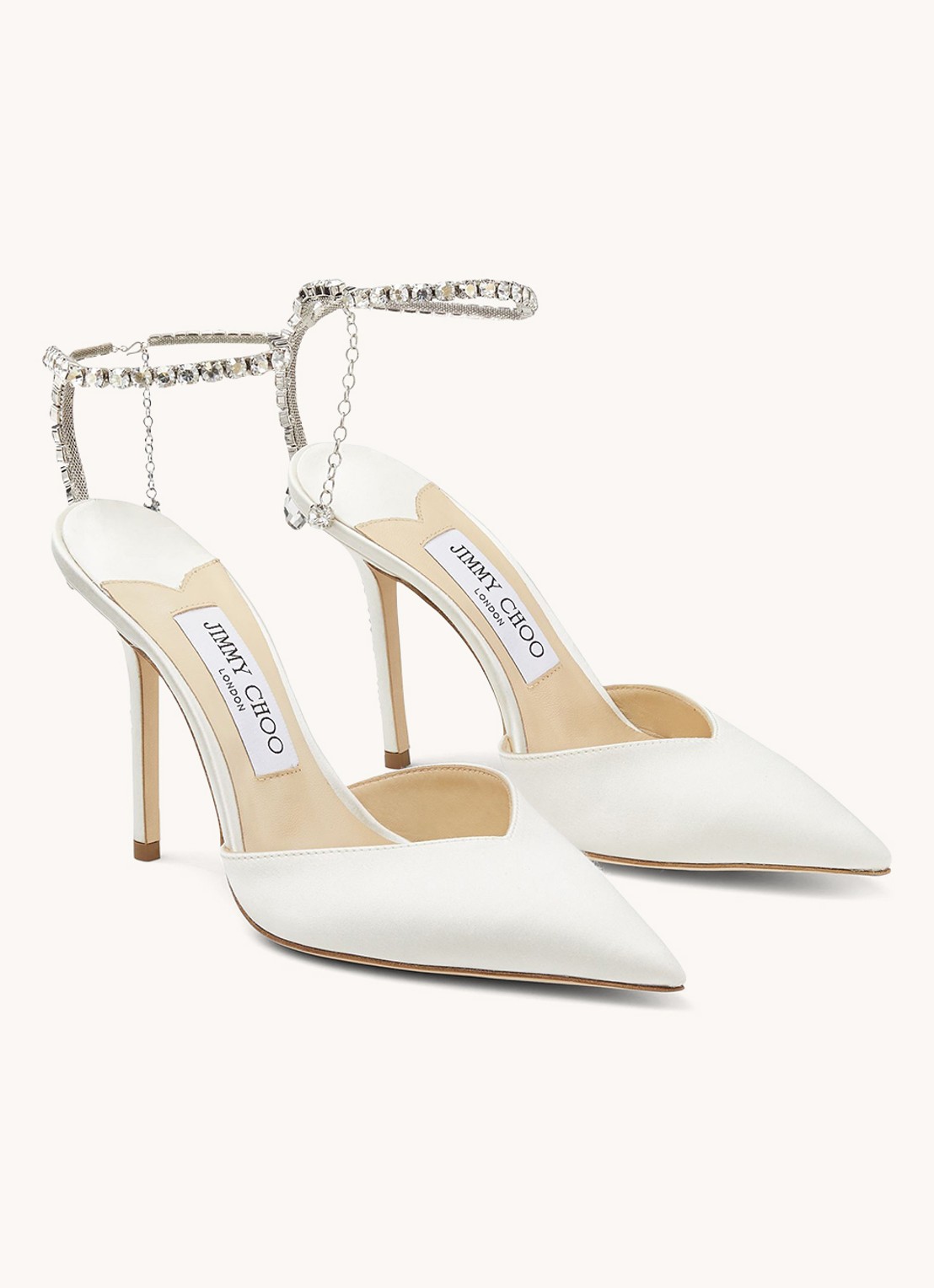 Jimmy Choo Saeda 100 sandalette van satijn - detail ivoor