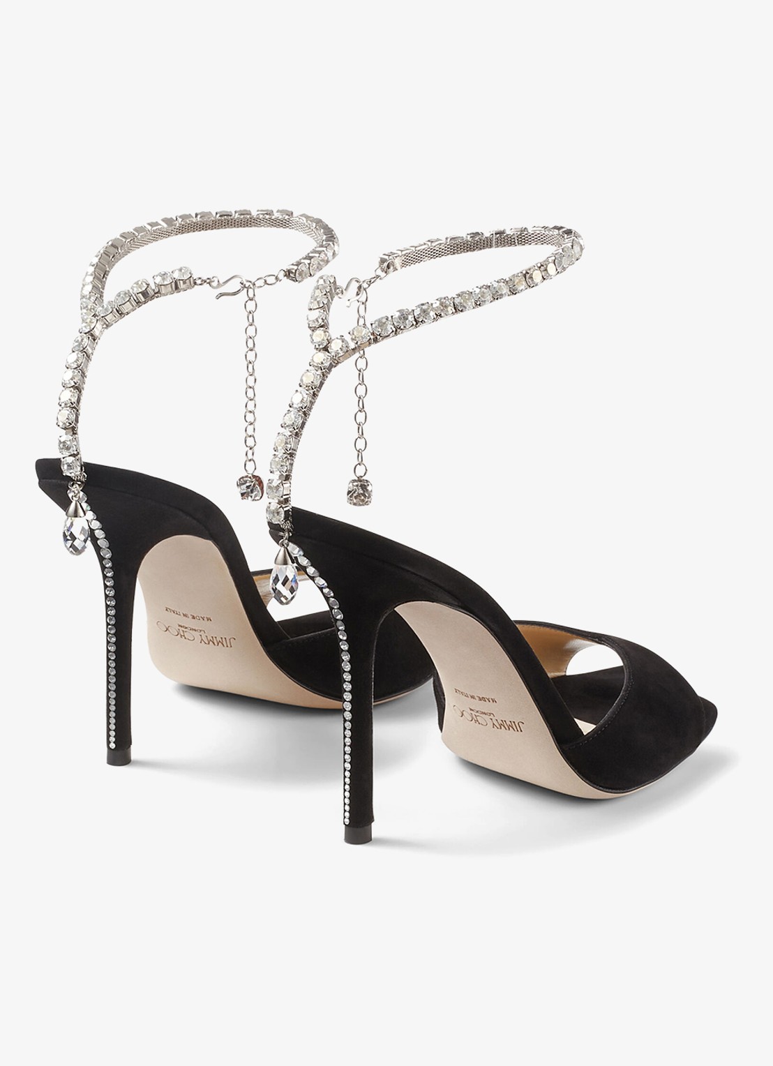 Jimmy Choo Saeda 100 sandalette van suède met kristal  - achterkant 5 zwart