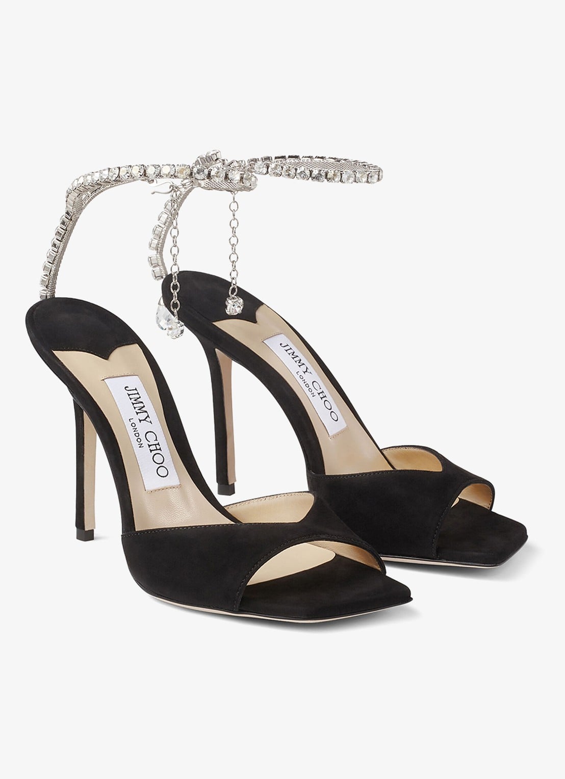Jimmy Choo Saeda 100 sandalette van suède met kristal  - detail 3 zwart