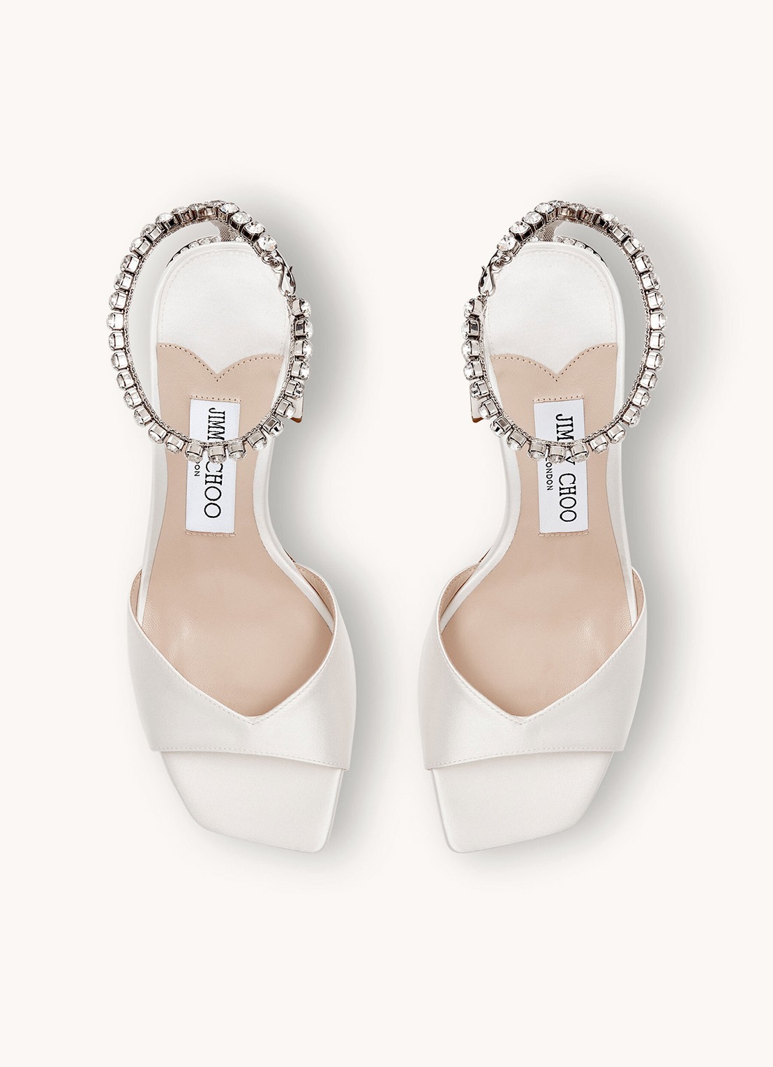Jimmy Choo Saeda 85 sandalette van satijn met strass - detail 2 ivoor
