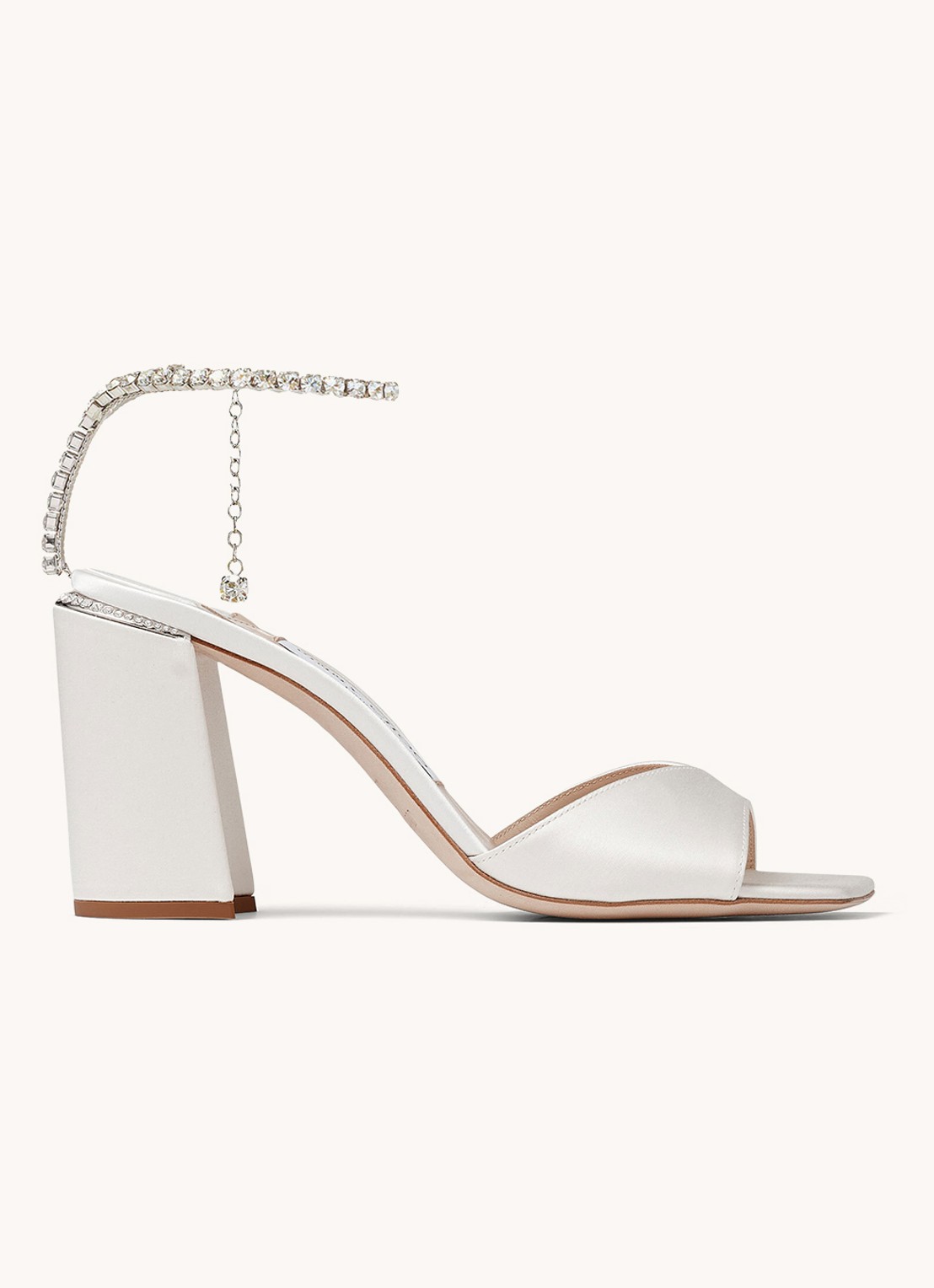 Jimmy Choo Saeda 85 sandalette van satijn met strass - voorkant 4 ivoor