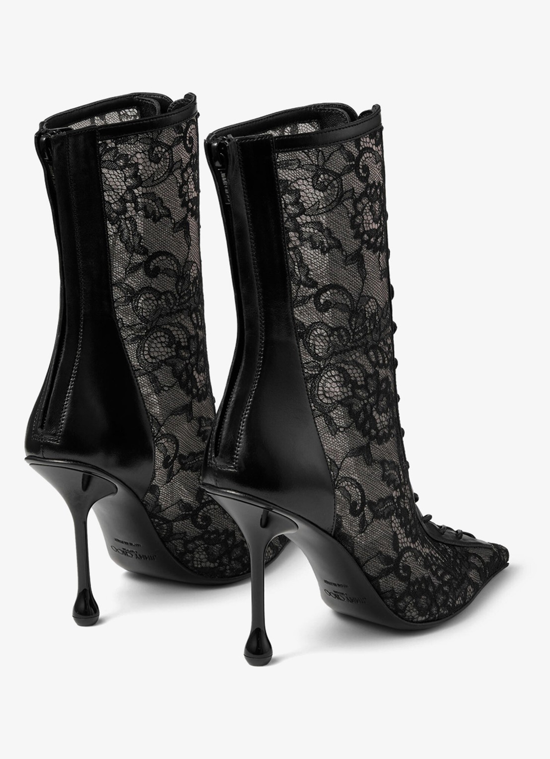 Jimmy Choo Scarlett 95 enkellaarsje van kant met lamsleren details - achterkant 3 zwart