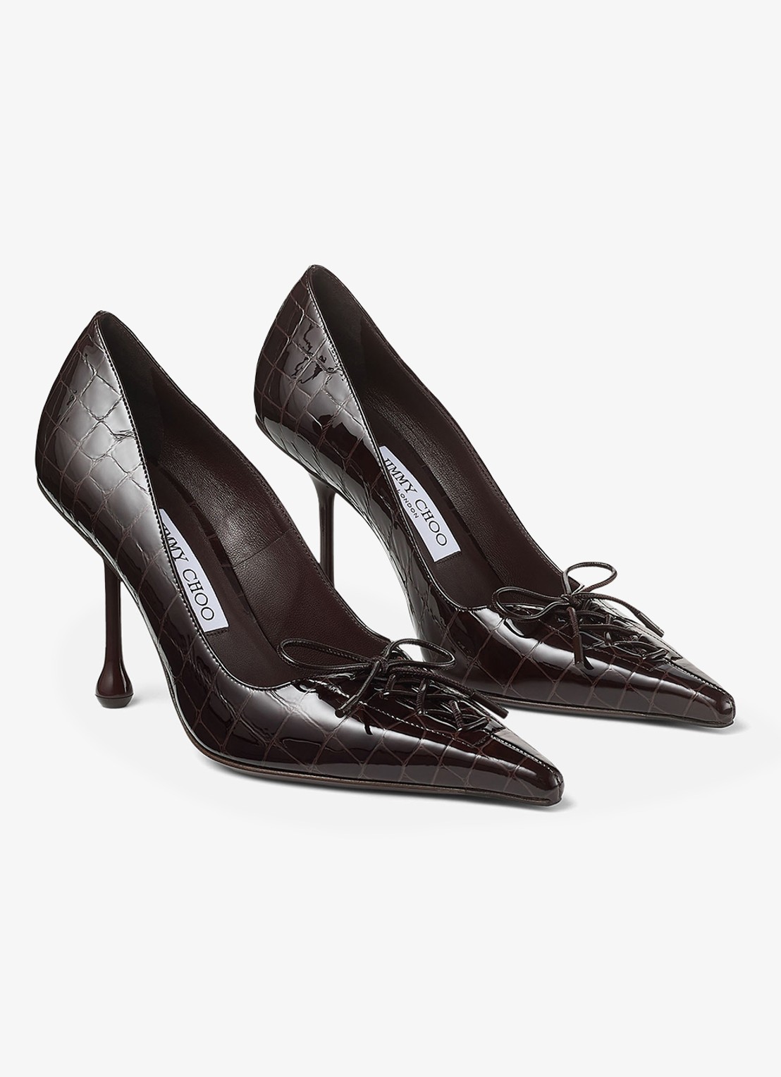 Jimmy Choo Scarlett 95 pump van kalfsleer met crocostructuur - voorkant 5 donkerbruin
